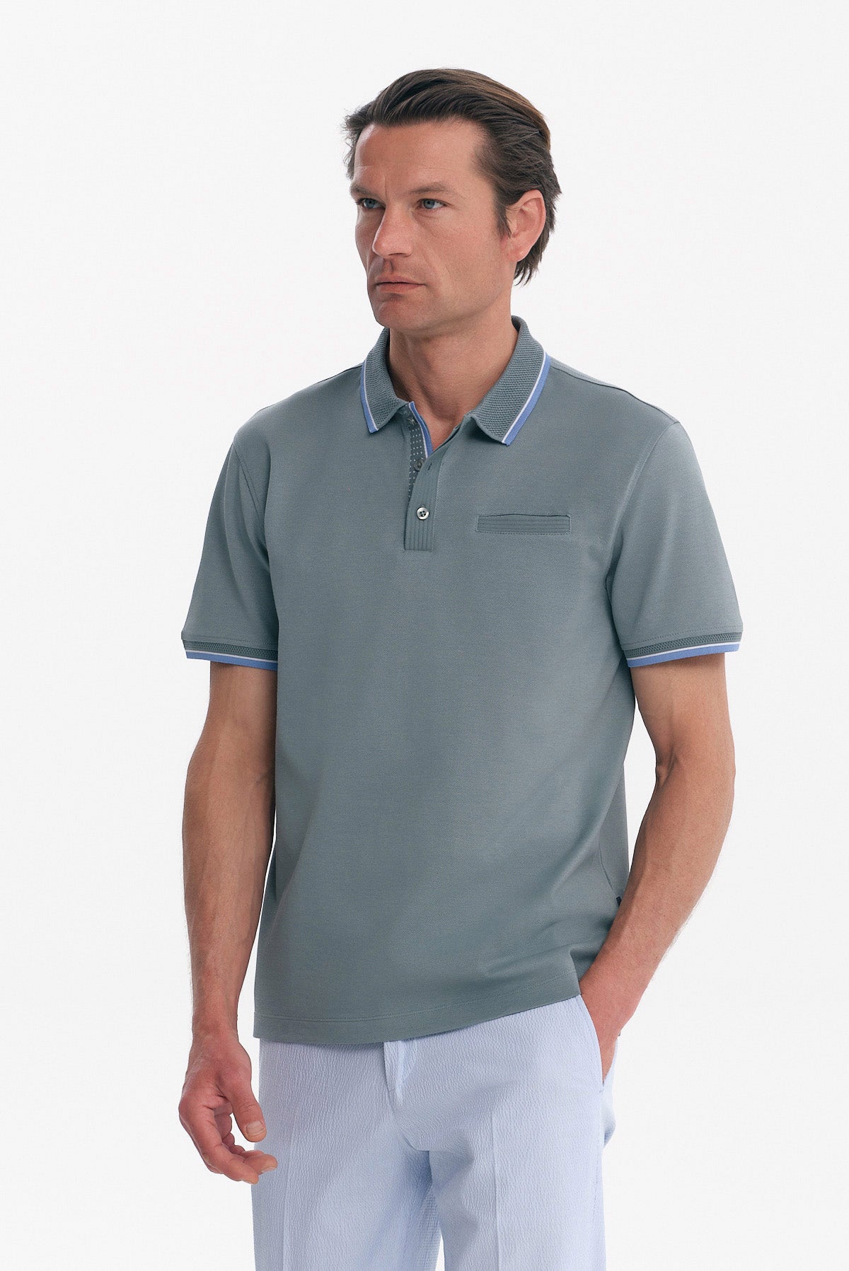 ΑΝΔΡΙΚΟ POLO MERCERISED REGULAR FIT PORTOBELLO'S ΣΕ ΧΡΩΜΑ ΜΕΝΤΑΣ ΜΕ ΛΕΠΤΟΜΕΡΕΙΕΣ