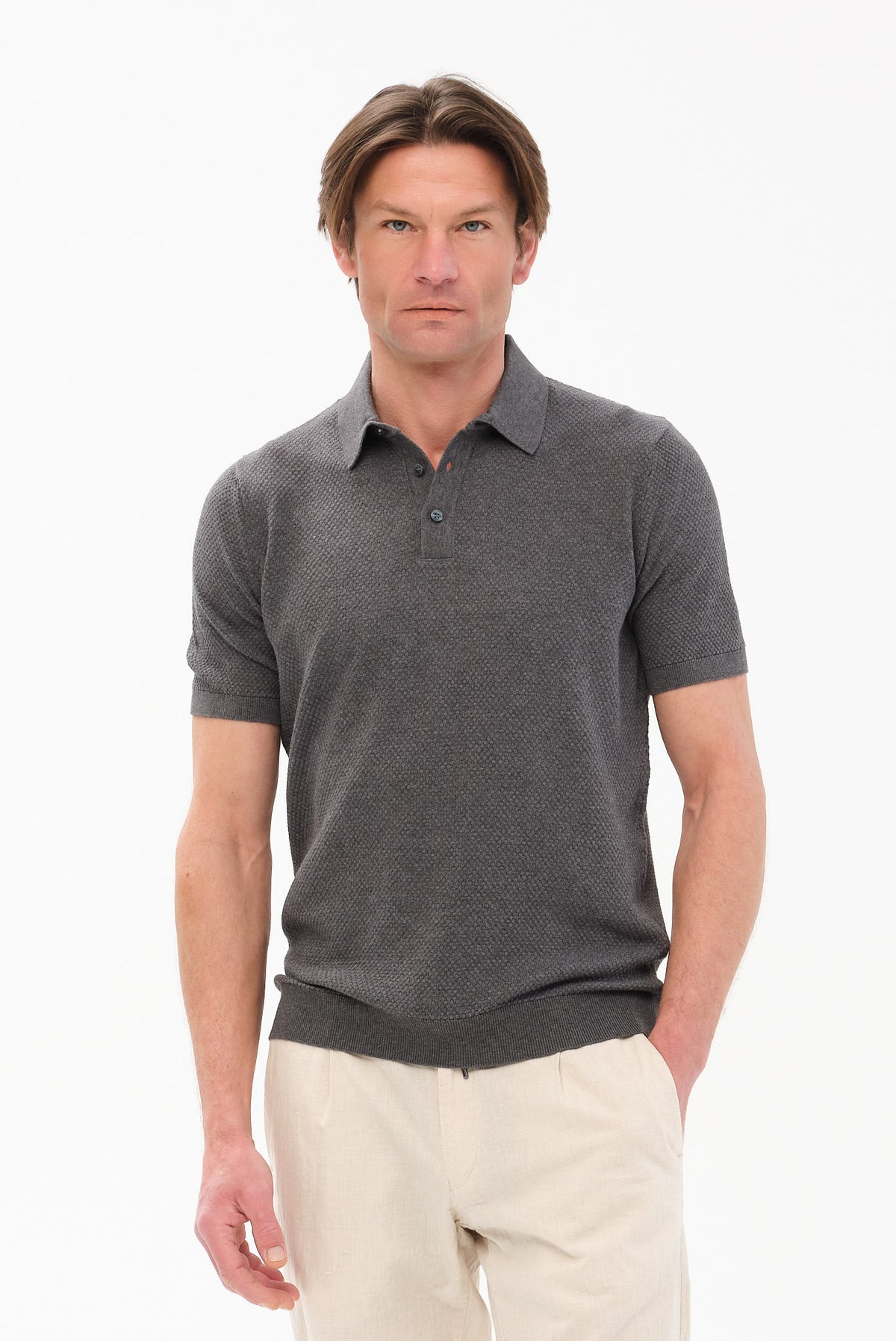 ΑΝΔΡΙΚΟ ΣΚΟΥΡΟ ΓΚΡΙ ΠΛΕΚΤΟ ΚΟΝΤΟΜΑΝΙΚΟ POLO PORTOBELLO'S REGULAR FIT