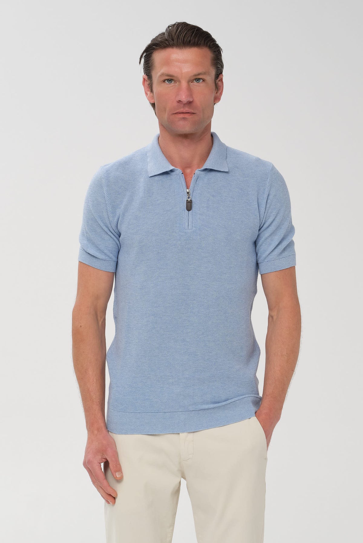 ΑΝΔΡΙΚΟ ΣΙΕΛ ΠΛΕΚΤΟ ΚΟΝΤΟΜΑΝΙΚΟ POLO ZIP PORTOBELLO'S REGULAR FIT