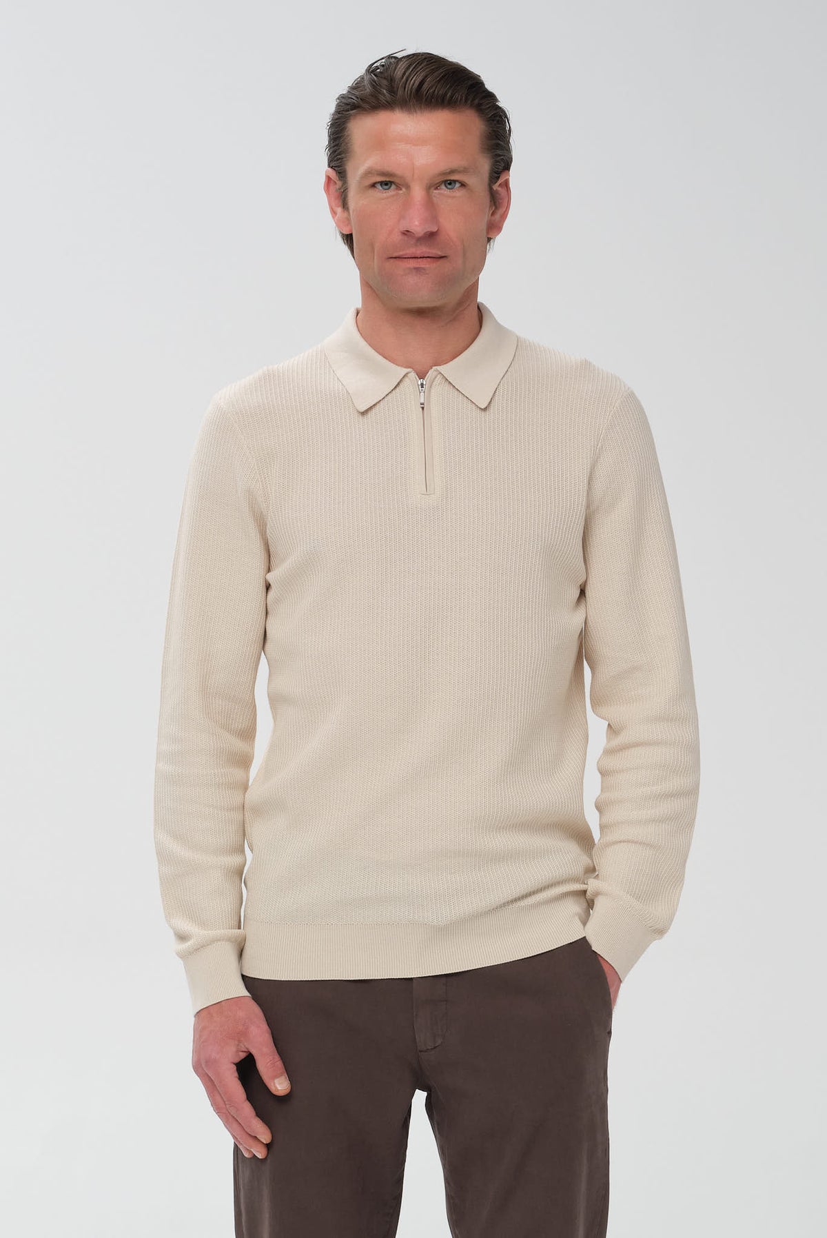 ΑΝΔΡΙΚΟ ΜΠΕΖ ΣΚΟΥΡΟ ΠΛΕΚΤΟ ΜΑΚΡΥΜΑΝΙΚΟ POLΟ ZIP PORTOBELLO'S REGULAR FIT