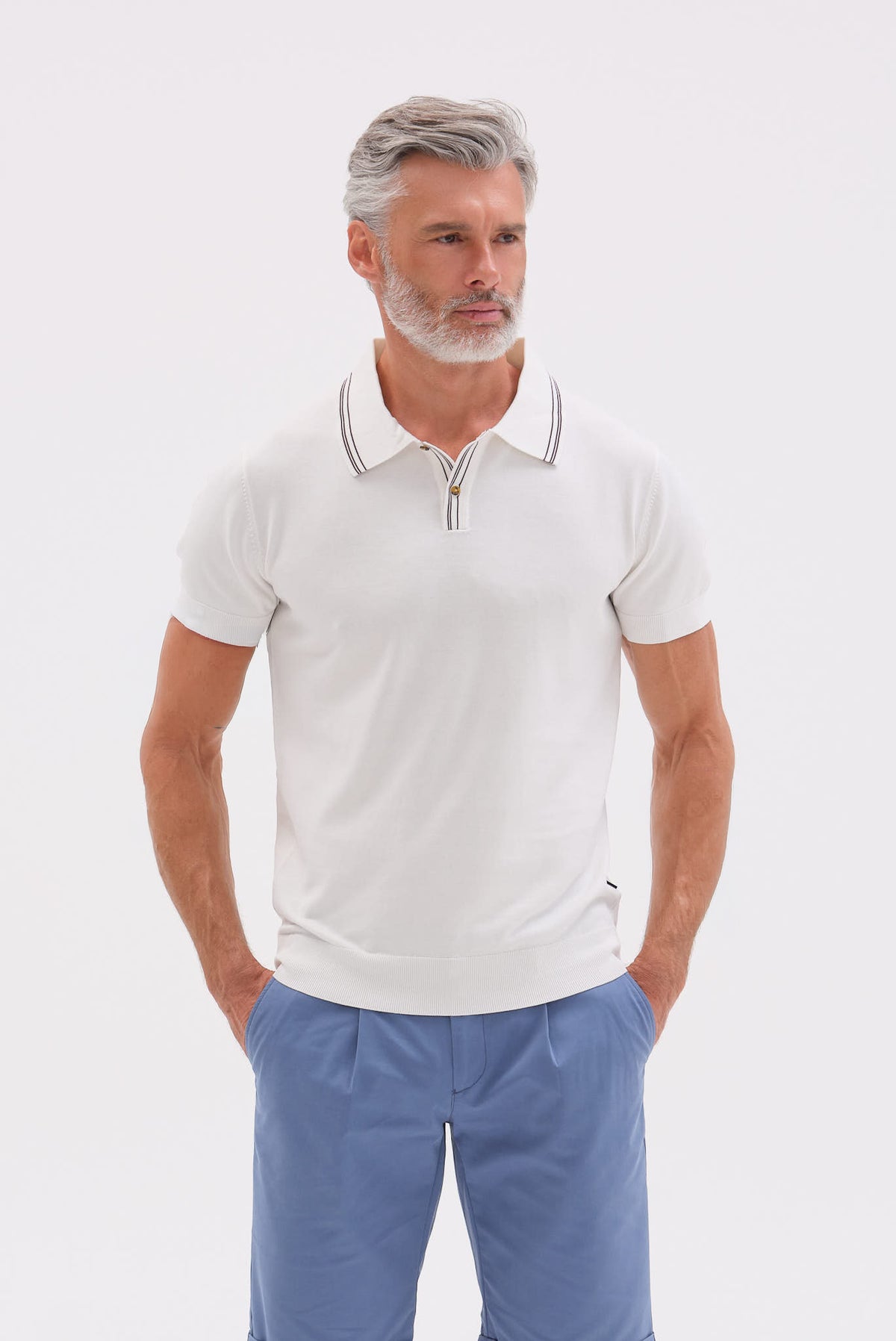 ΑΝΔΡΙΚΟ ΠΛΕΚΤΟ ΚΟΝΤΟΜΑΝΙΚΟ POLO PORTOBELLO'S ΣΕ ΕΚΡΟΥ ΧΡΩΜΑ ΜΕ ΜΕΤΑΞΙ REGULAR FIT