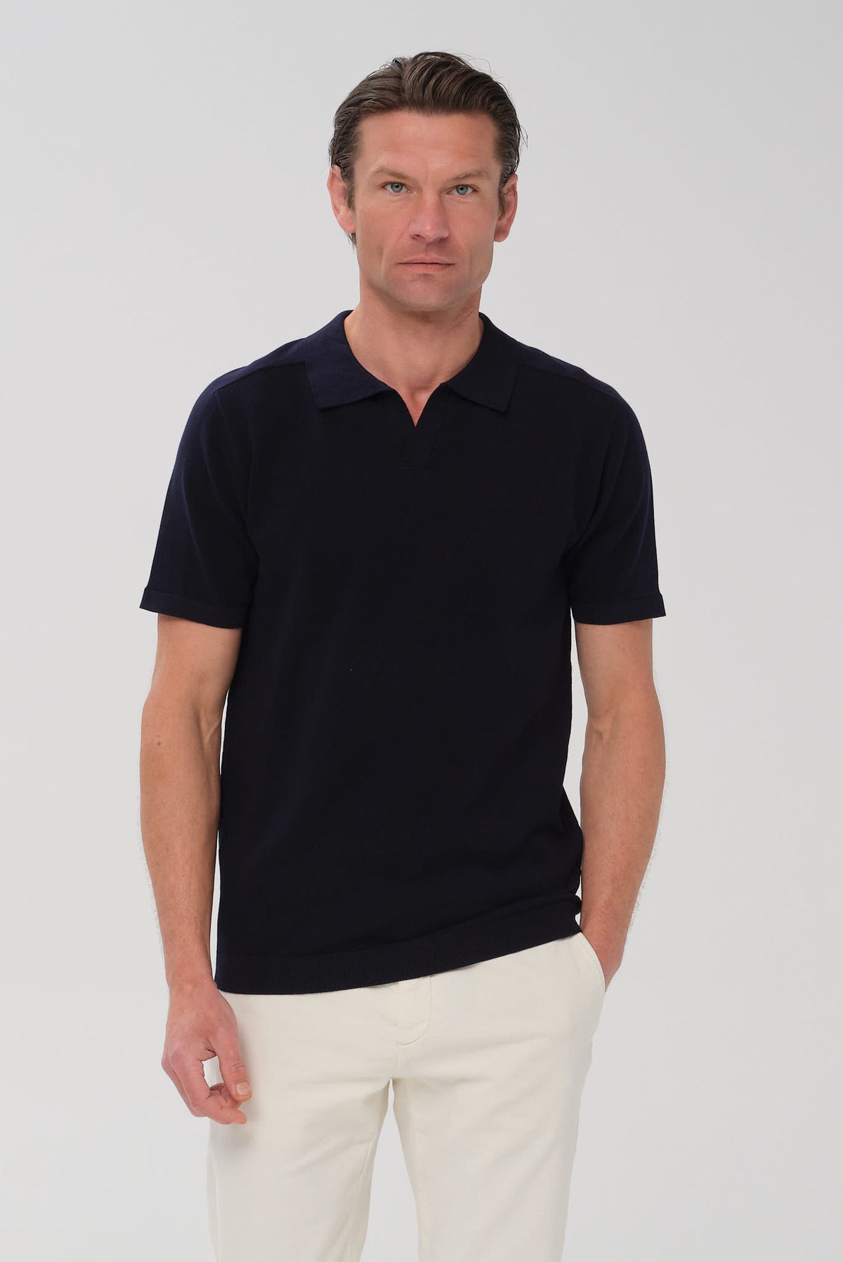 ΑΝΔΡΙΚΟ ΜΠΛΕ ΠΛΕΚΤΟ ΚΟΝΤΟΜΑΝΙΚΟ POLO PORTOBELLO'S ΜΕ NO BUTTON ΓΙΑΚΑ REGULAR FIT