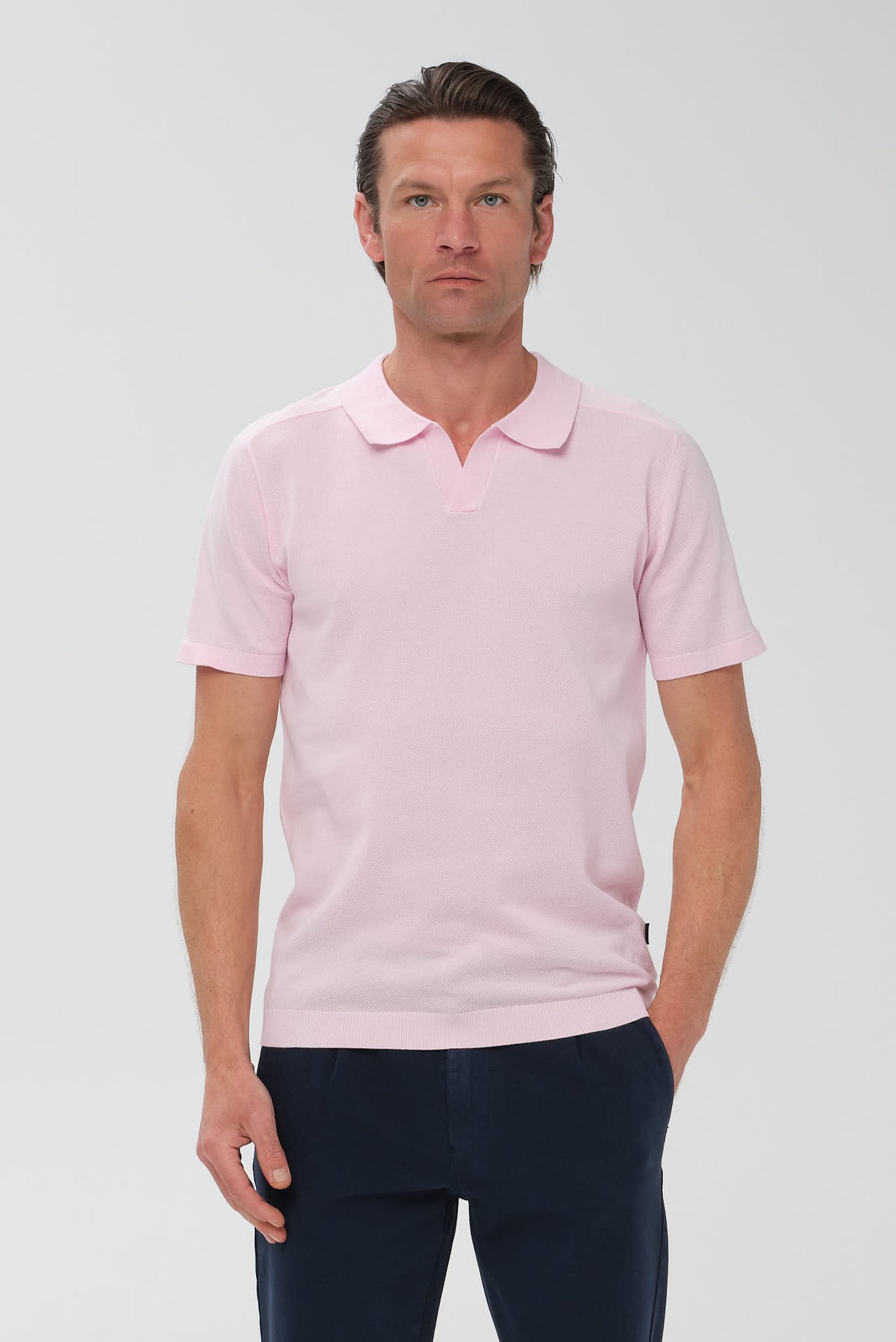 ΑΝΔΡΙΚΟ ΡΟΖ ΠΛΕΚΤΟ ΚΟΝΤΟΜΑΝΙΚΟ POLO PORTOBELLO'S ΜΕ NO BUTTON ΓΙΑΚΑ REGULAR FIT