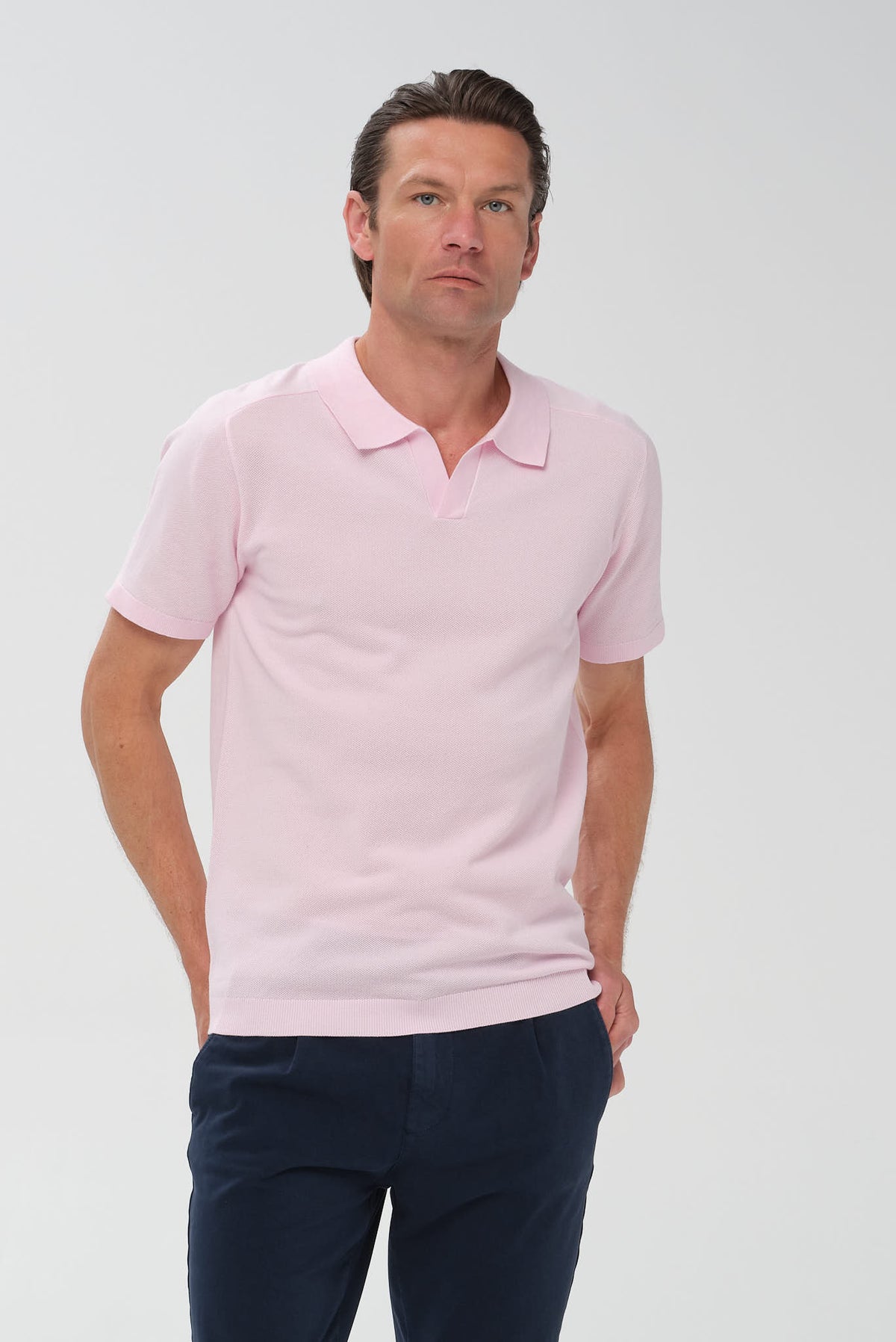 ΑΝΔΡΙΚΟ ΡΟΖ ΠΛΕΚΤΟ ΚΟΝΤΟΜΑΝΙΚΟ POLO PORTOBELLO'S ΜΕ NO BUTTON ΓΙΑΚΑ REGULAR FIT