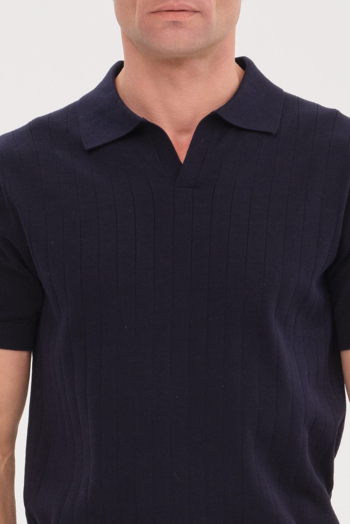 ΑΝΔΡΙΚΟ ΜΠΛΕ KONTOMANIKO POLO PORTOBELLO'S ME ΚΑΘΕΤΗ ΡΙΓΕ ΠΛΕΞΗ ΚΑΙ NO BUTTON ΓΙΑΚΑ REGULAR FIT