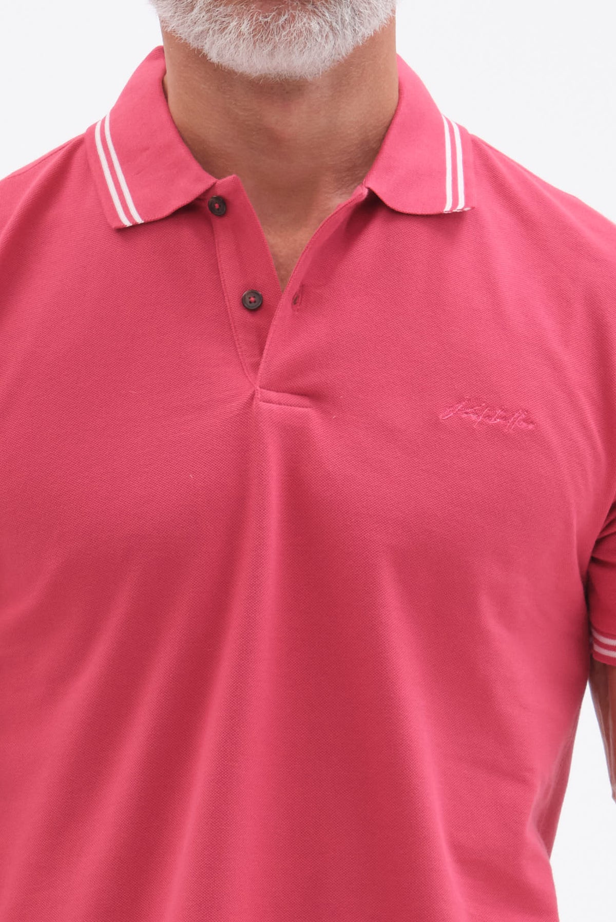 ΑΝΔΡΙΚΟ ΡΟΔΙ ΚΟΝΤΟΜΑΝΙΚΟ PIQUE POLO PORTOBELLO'S ΜΕ ΛΕΠΤΟΜΕΡΕΙΕΣ ΣΤΟΝ ΓΙΑΚΑ ΚΑΙ ΣΤΑ ΜΑΝΙΚΙΑ REGULAR FIT
