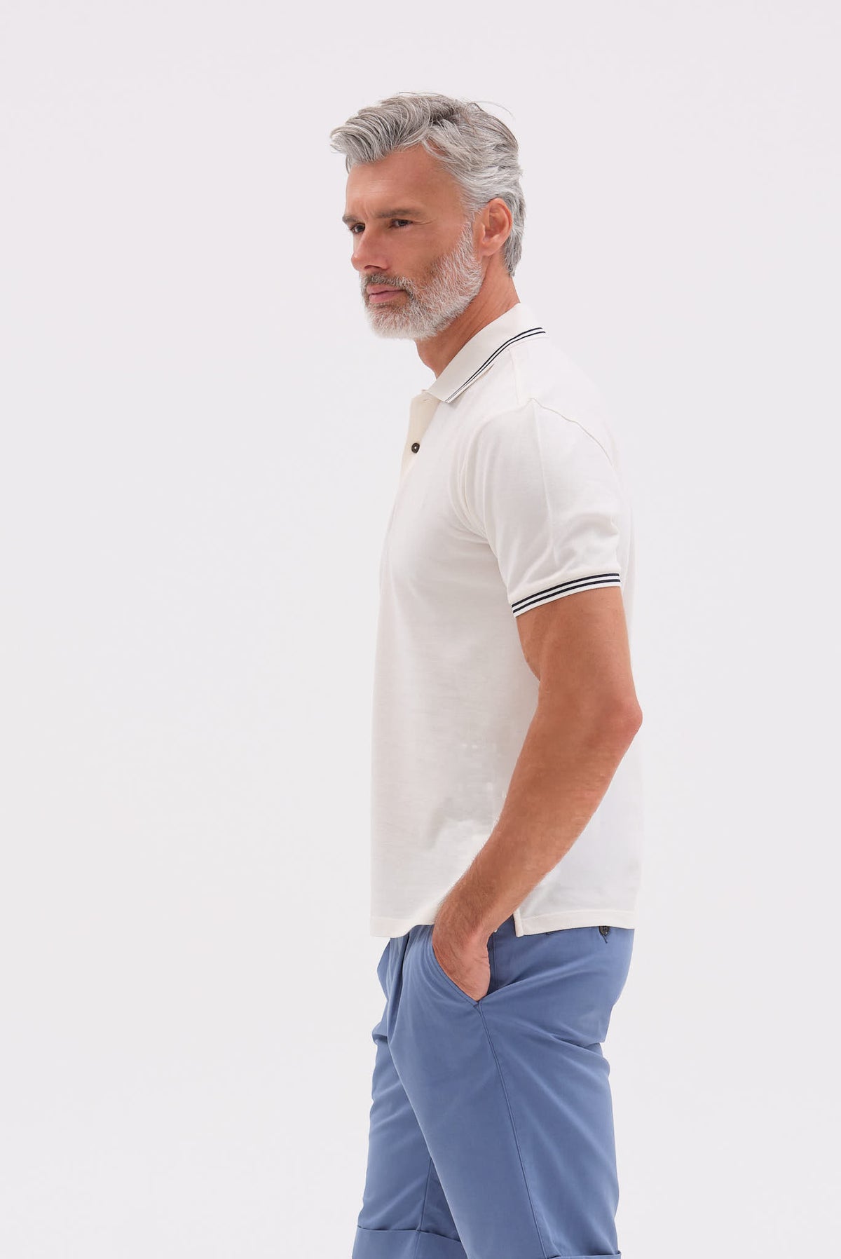 ΑΝΔΡΙΚΟ ΕΚΡΟΥ ΚΟΝΤΟΜΑΝΙΚΟ PIQUE POLO PORTOBELLO'S ΜΕ ΛΕΠΤΟΜΕΡΕΙΕΣ ΣΤΟΝ ΓΙΑΚΑ ΚΑΙ ΣΤΑ ΜΑΝΙΚΙΑ REGULAR FIT