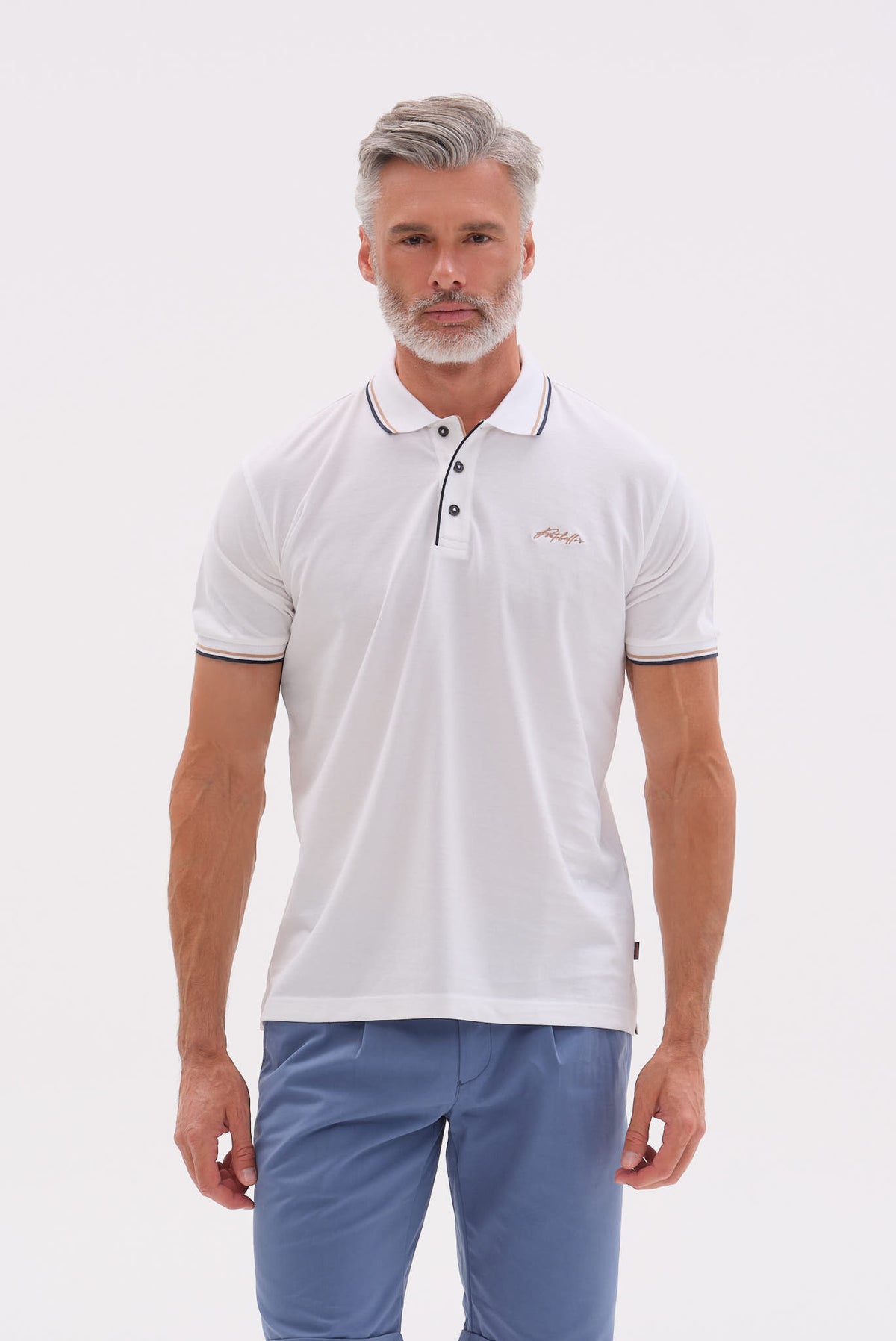 ΑΝΔΡΙΚΟ ΛΕΥΚΟ ΚΟΝΤΟΜΑΝΙΚΟ POLO PORTOBELLO'S ΜΕ BIO SILKY FINISH REGULAR FIT