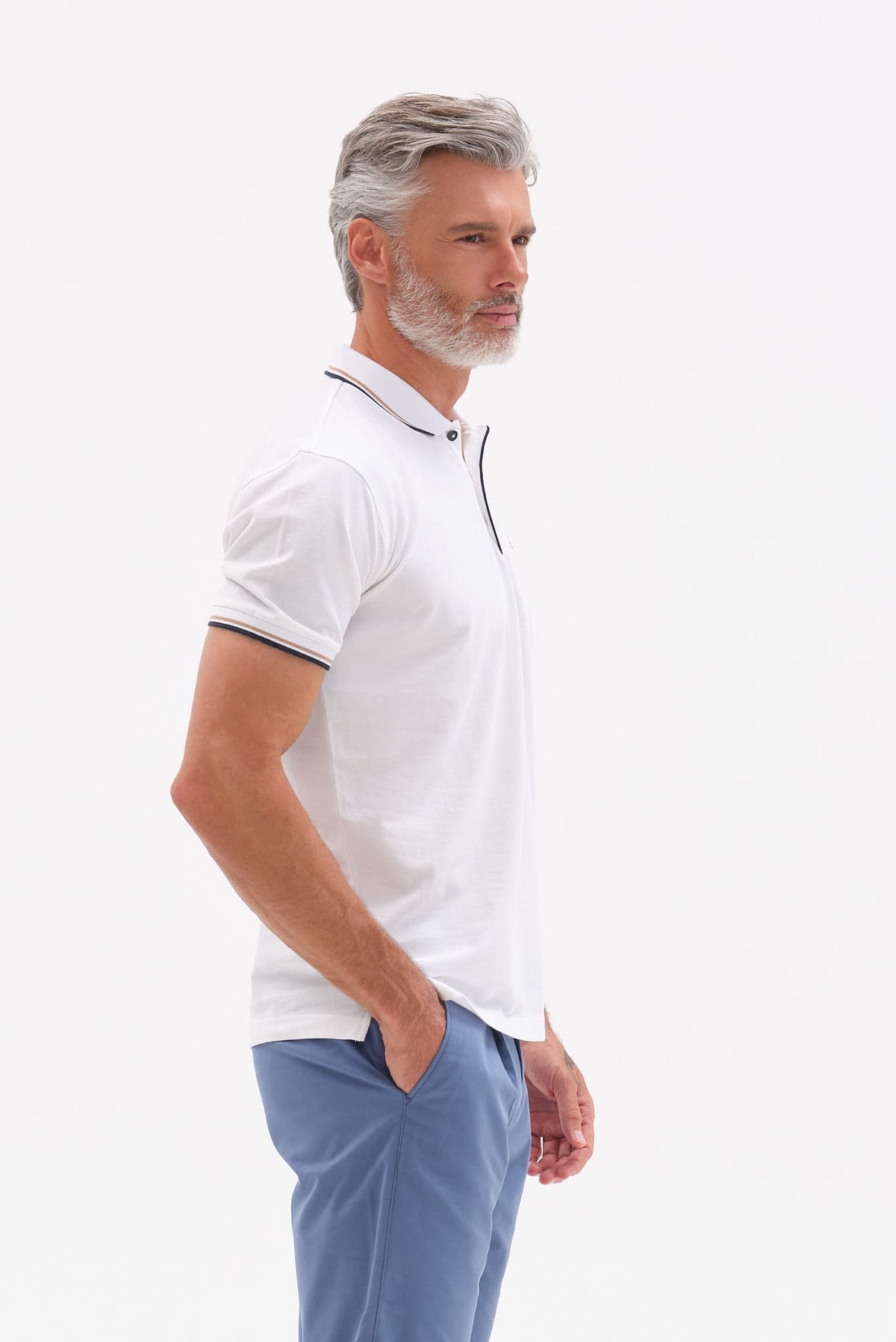 ΑΝΔΡΙΚΟ ΛΕΥΚΟ ΚΟΝΤΟΜΑΝΙΚΟ POLO PORTOBELLO'S ΜΕ BIO SILKY FINISH REGULAR FIT