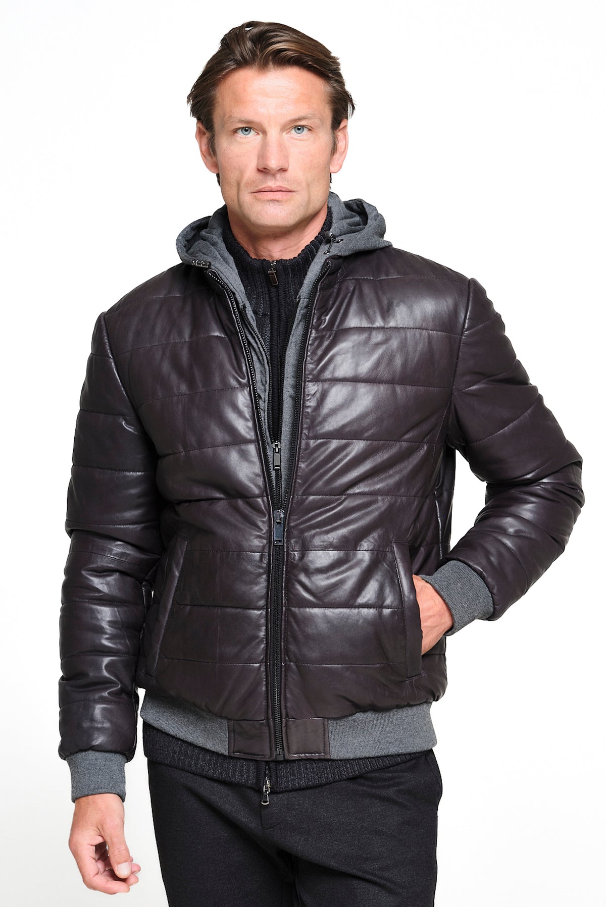 ΑΝΔΡΙΚΟ ΜΑΥΡΟ ΚΑΠΙΤΟΝΕ ΔΕΡΜΑΤΙΝΟ JACKET PORTOBELLO'S