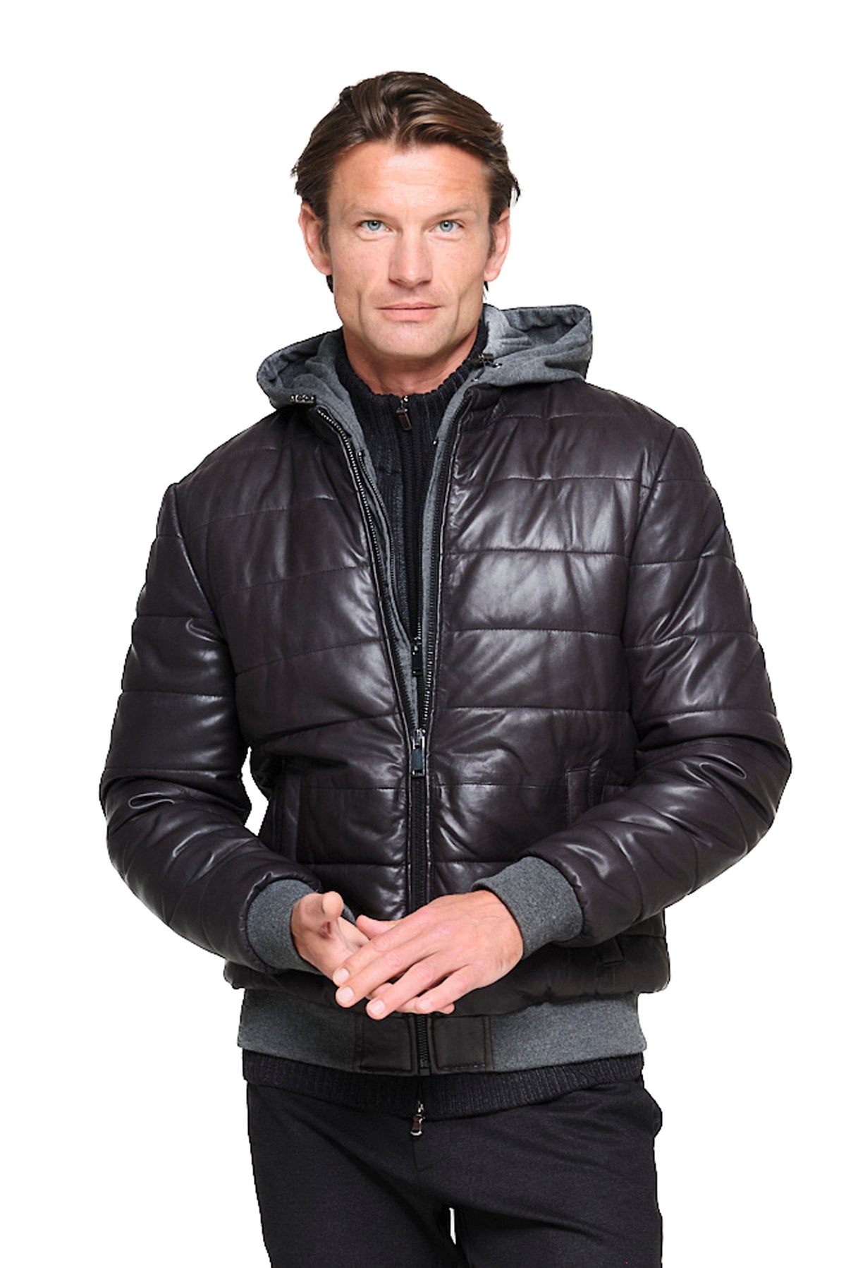 ΑΝΔΡΙΚΟ ΜΑΥΡΟ ΚΑΠΙΤΟΝΕ ΔΕΡΜΑΤΙΝΟ JACKET PORTOBELLO'S