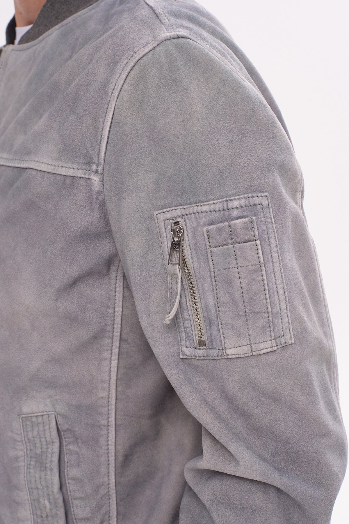 ΑΝΔΡΙΚΟ SUEDE ΜΠΟΥΦΑΝ BOMBER MILESTONE ΣΕ ΓΚΡΙ ΑΠΟΧΡΩΣΗ