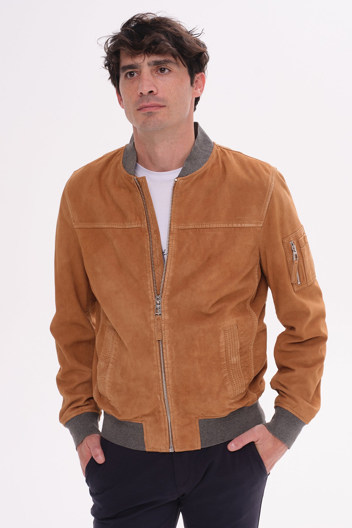 ΑΝΔΡΙΚΟ SUEDE ΜΠΟΥΦΑΝ BOMBER MILESTONE ΣΕ ΤΑΜΠΑ ΑΠΟΧΡΩΣΗ