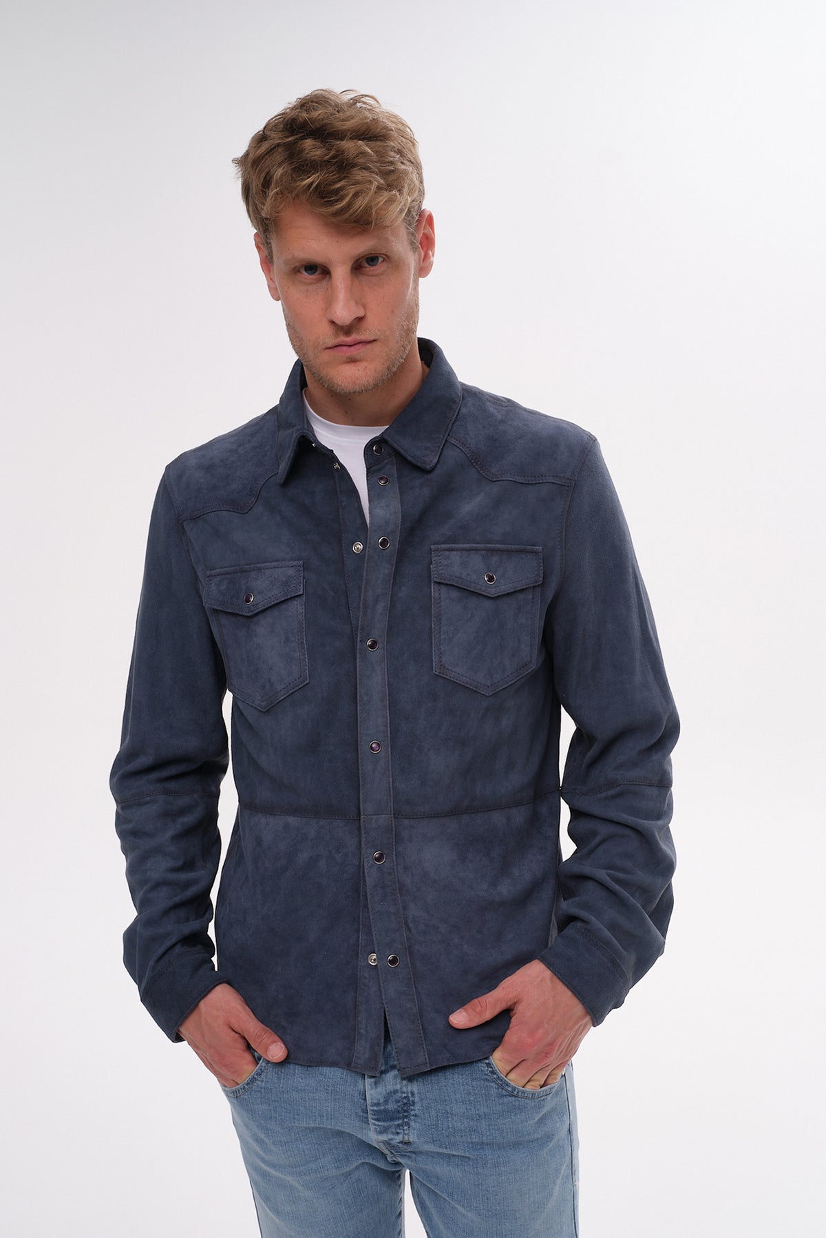 ΑΝΔΡΙΚΟ SUEDE OVERSHIRT PORTOBELLO'S ΣΕ ΜΠΛΕ RAF ΑΠΟΧΡΩΣΗ