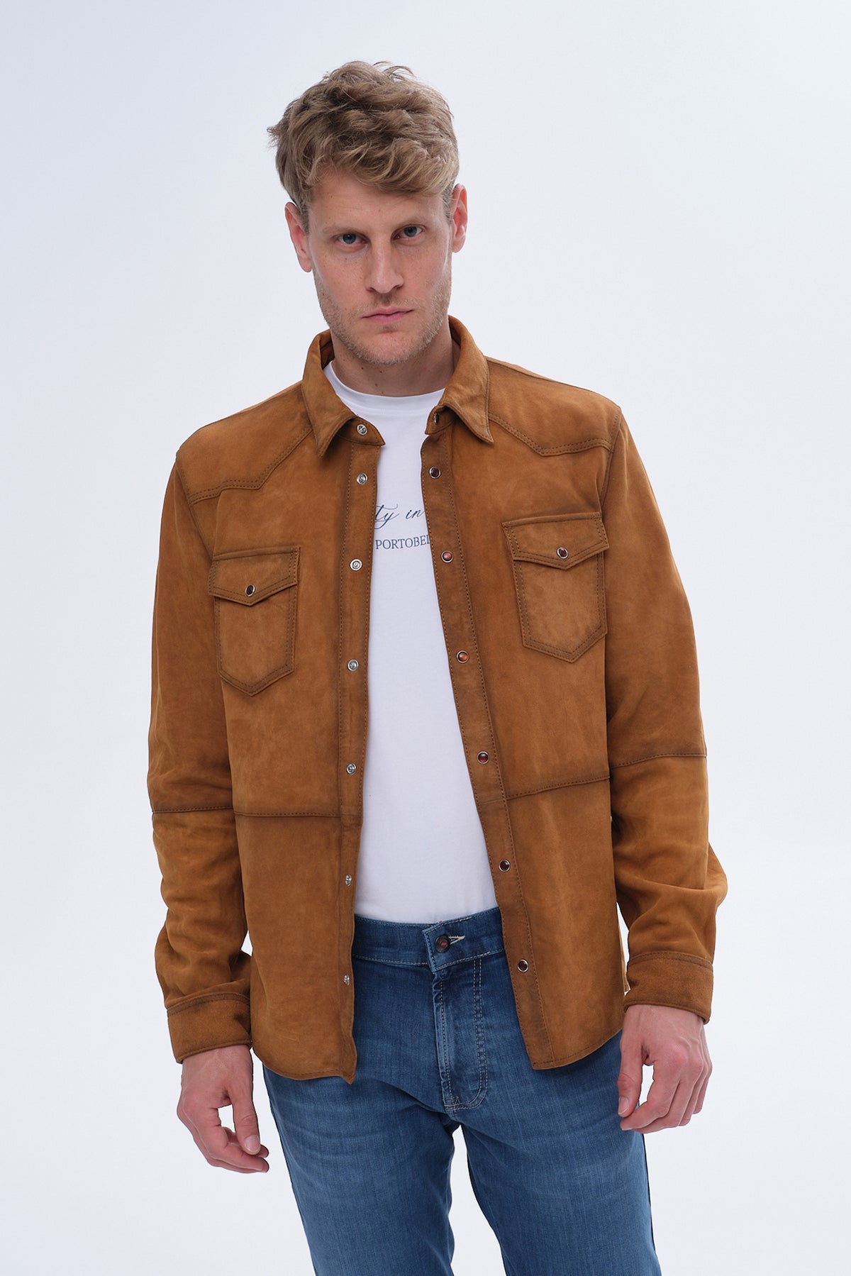 ΑΝΔΡΙΚΟ SUEDE OVERSHIRT PORTOBELLO'S ΣΕ ΤΑΜΠΑ ΑΠΟΧΡΩΣΗ
