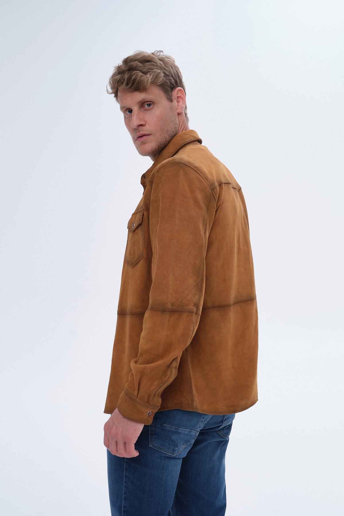 ΑΝΔΡΙΚΟ SUEDE OVERSHIRT PORTOBELLO'S ΣΕ ΤΑΜΠΑ ΑΠΟΧΡΩΣΗ