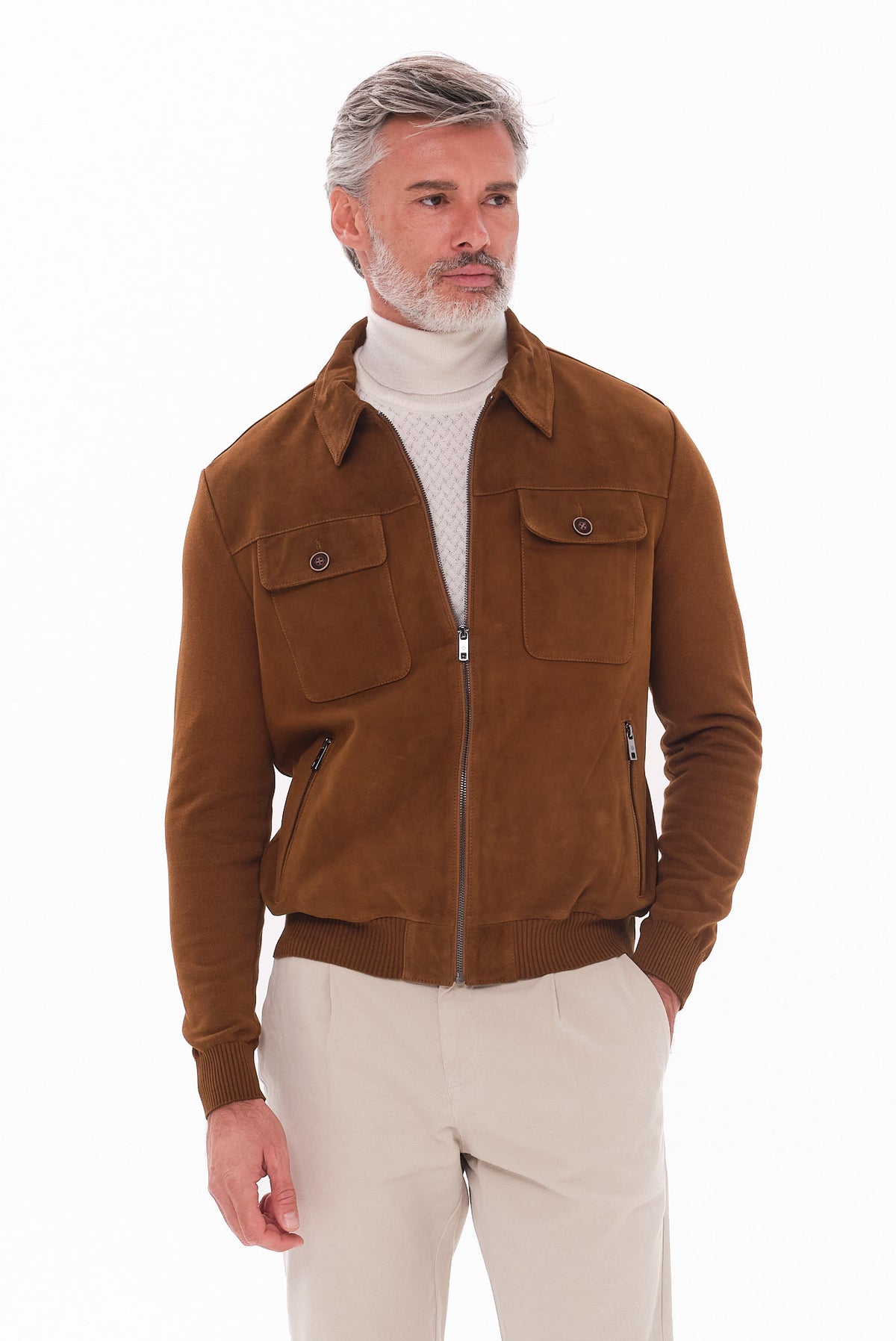 ΑΝΔΡΙΚΟ ΔΕΡΜΑΤΙΝΟ SUEDE ΤΖΑΚΕΤ MILESTONE ΣΕ ΤΑΜΠΑ ΧΡΩΜΑ REGULAR FIT