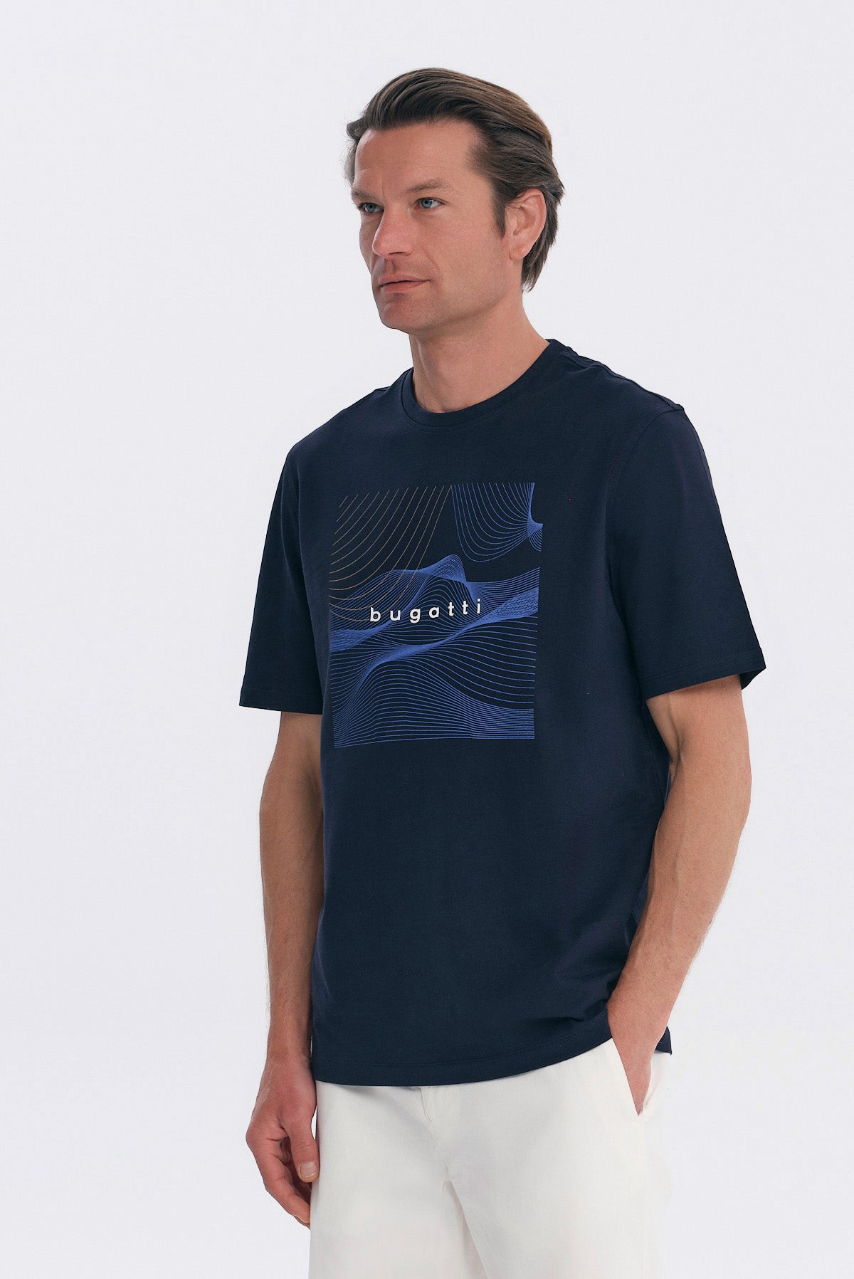 ΑΝΔΡΙΚΟ ΜΠΛΕ ΚΟΝΤΟΜΑΝΙΚΟ T-SHIRT BUGATTI