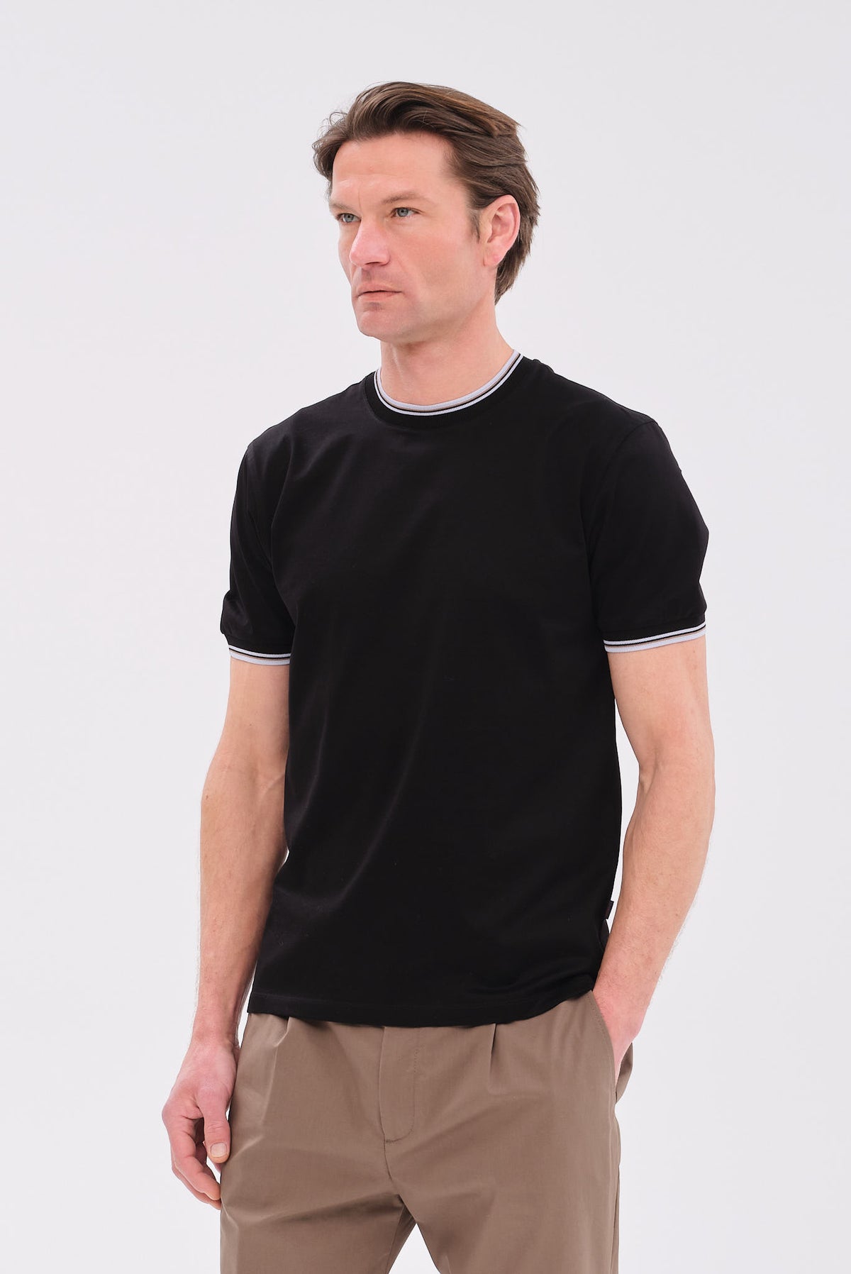 PORTOBELLO'S ΜΑΥΡΟ ESSENTIAL T-SHIRT ΜΕ REFINED ΔΙΠΛΗ ΓΡΑΜΜΗ