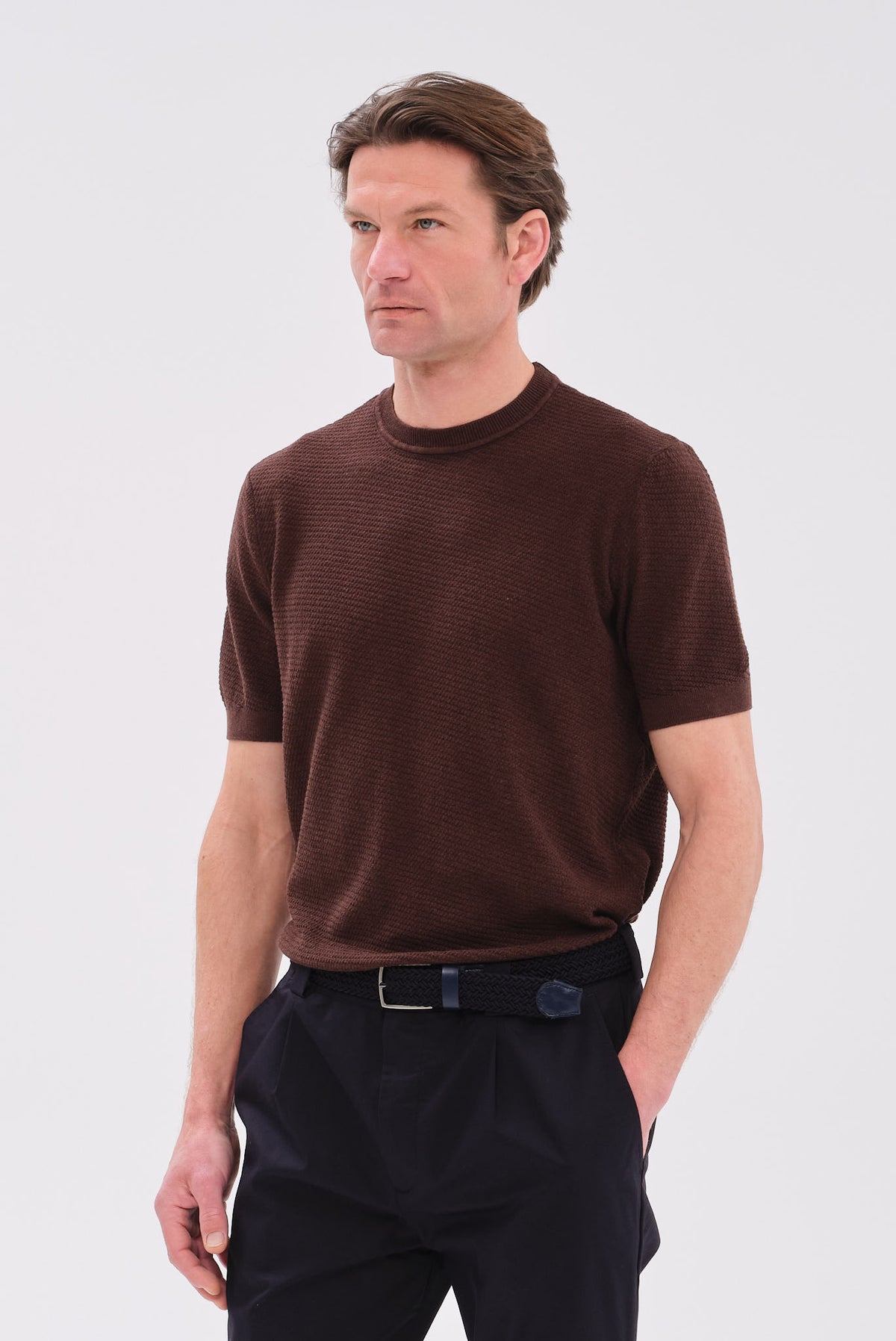 ΑΝΔΡΙΚΟ ΚΑΦΕ Τ-SHIRT PORTOBELLO'S ΜΕ ΑΝΑΓΛΥΦΗ ΠΛΕΞΗ REGULAR FIT