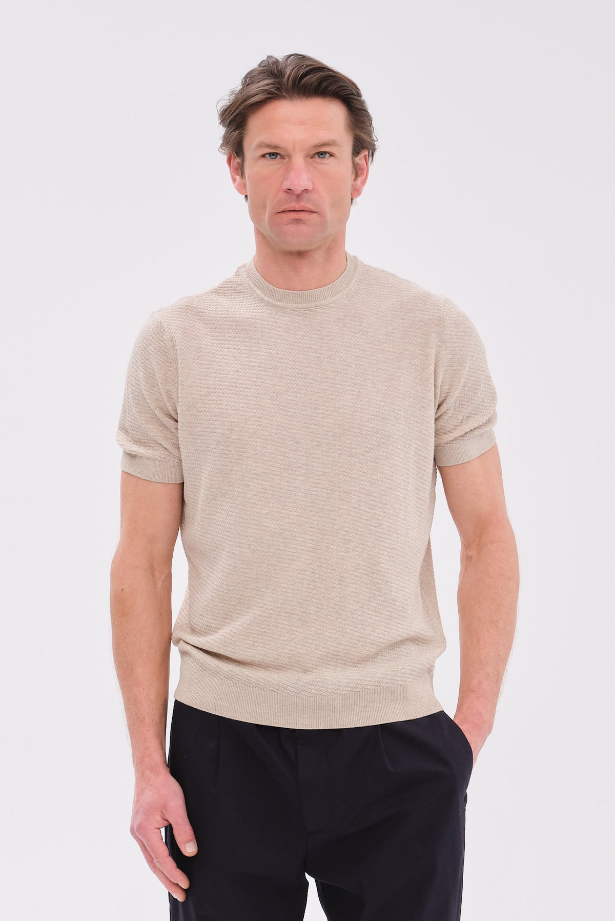 ΑΝΔΡΙΚΟ ΜΠΕΖ ΣΚΟΥΡΟ Τ-SHIRT PORTOBELLO'S ΜΕ ΑΝΑΓΛΥΦΗ ΠΛΕΞΗ REGULAR FIT