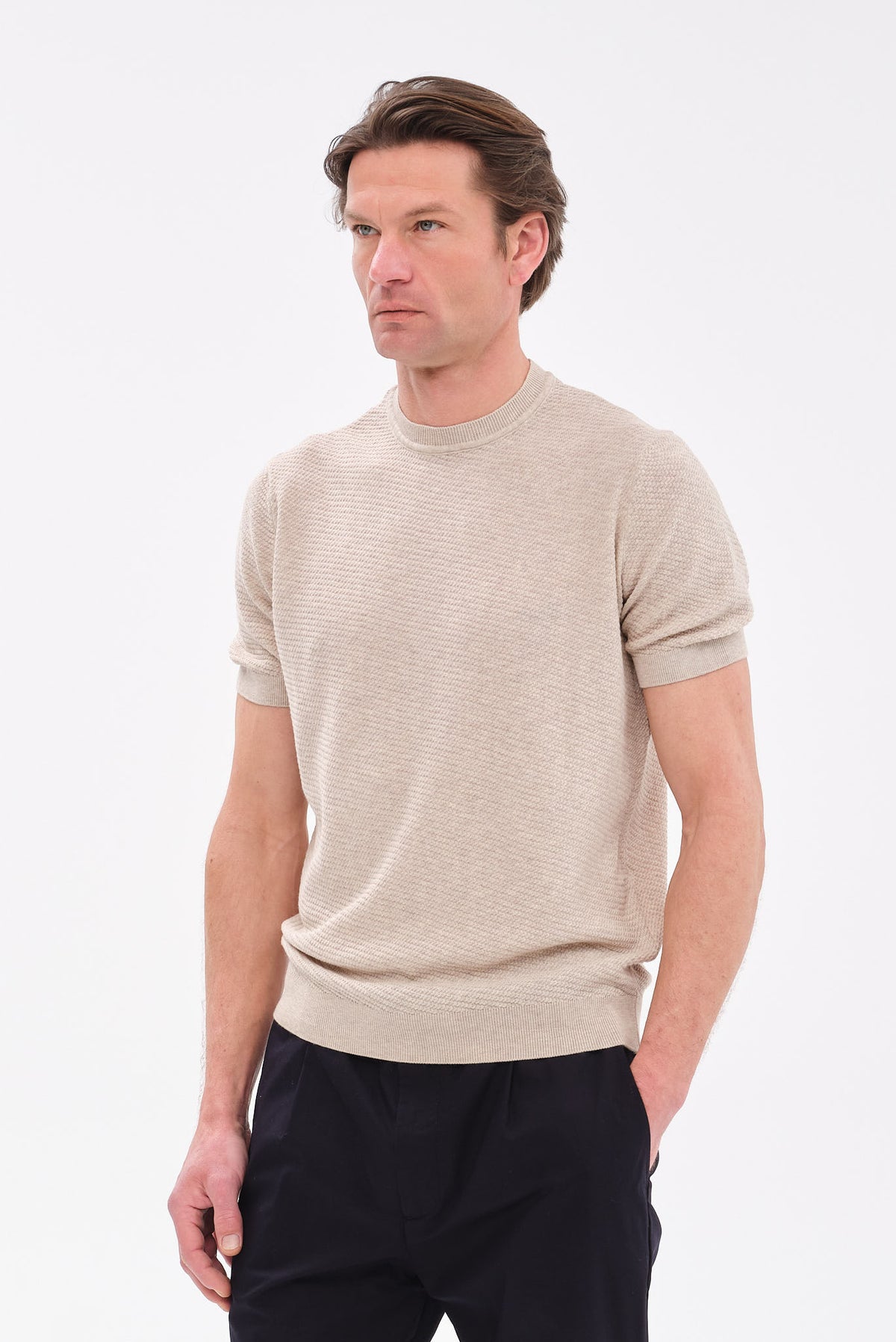 ΑΝΔΡΙΚΟ ΜΠΕΖ ΣΚΟΥΡΟ Τ-SHIRT PORTOBELLO'S ΜΕ ΑΝΑΓΛΥΦΗ ΠΛΕΞΗ REGULAR FIT