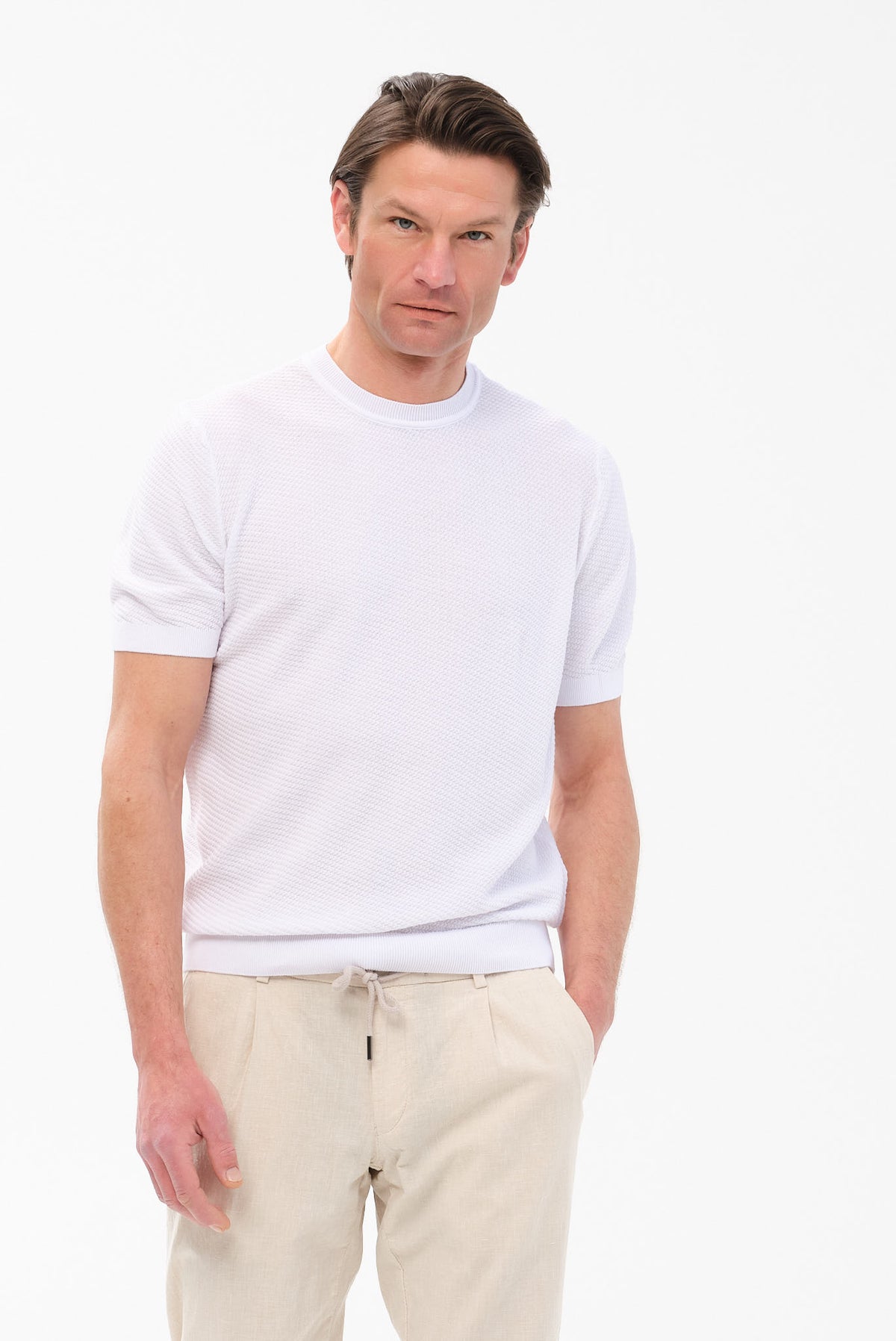 ΑΝΔΡΙΚΟ ΛΕΥΚΟ Τ-SHIRT PORTOBELLO'S ΜΕ ΑΝΑΓΛΥΦΗ ΠΛΕΞΗ REGULAR FIT