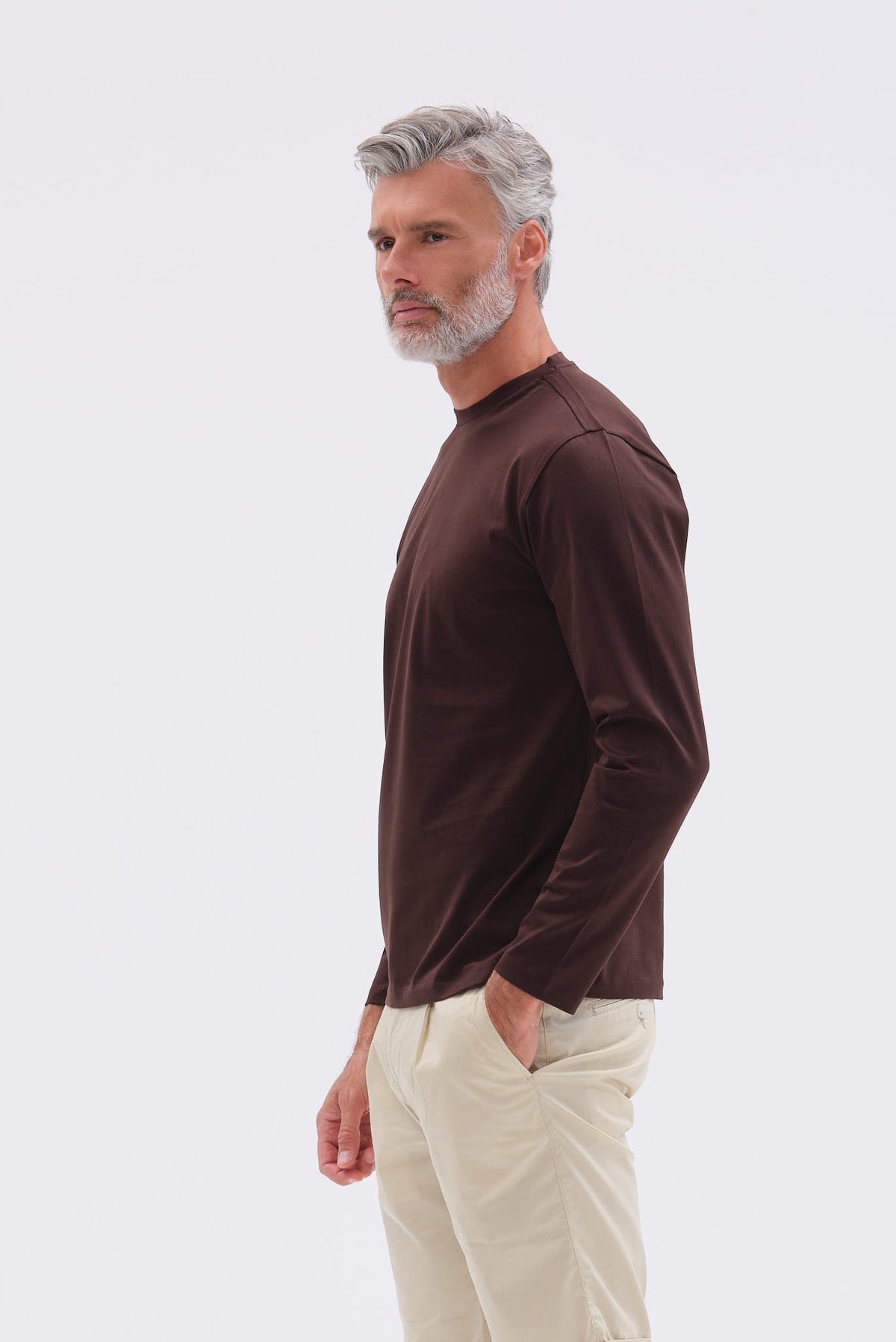 ΑΝΔΡΙΚΟ ΚΑΦΕ ΜΟΝΟΧΡΩΜΟ ΜΑΚΡΥΜΑΝΙΚΟ T-SHIRT PORTOBELLO'S
