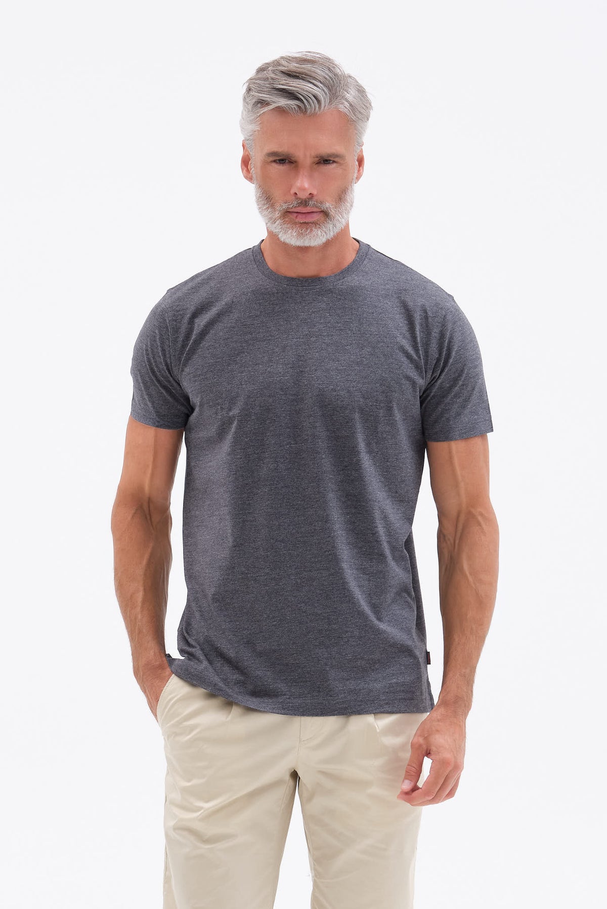 ΑΝΔΡΙΚΟ ΣΚΟΥΡΟ ΓΚΡΙ ΚΟΝΤΟΜΑΝΙΚΟ T-SHIRT PORTOBELLO'S ΜΕ BIO SILKY FINISH