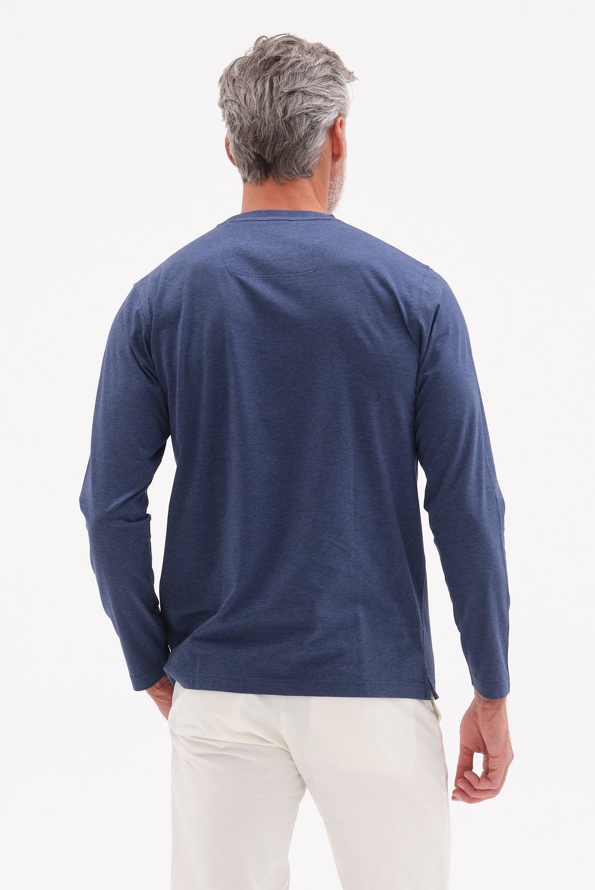 ΑΝΔΡΙΚΟ ΜΠΛΕ INDIGO ΜΟΝΟΧΡΩΜΟ ΜΑΚΡΥΜΑΝΙΚΟ T-SHIRT PORTOBELLO'S