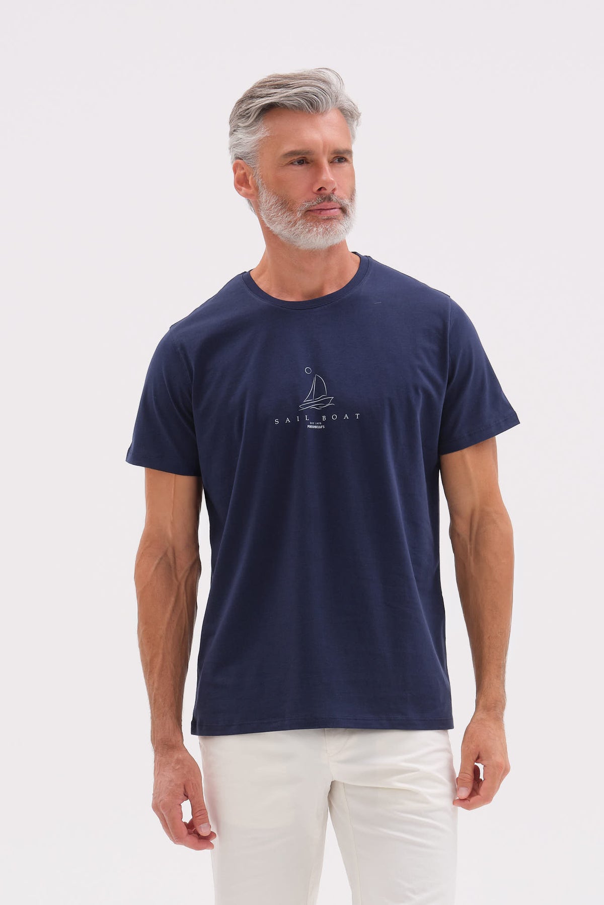 ΑΝΔΡΙΚΟ ΜΠΛΕ ΚΟΝΤΟΜΑΝΙΚΟ T-SHIRT PORTOBELLO'S ME ΣΤΑΜΠΑ SAIL BOAT