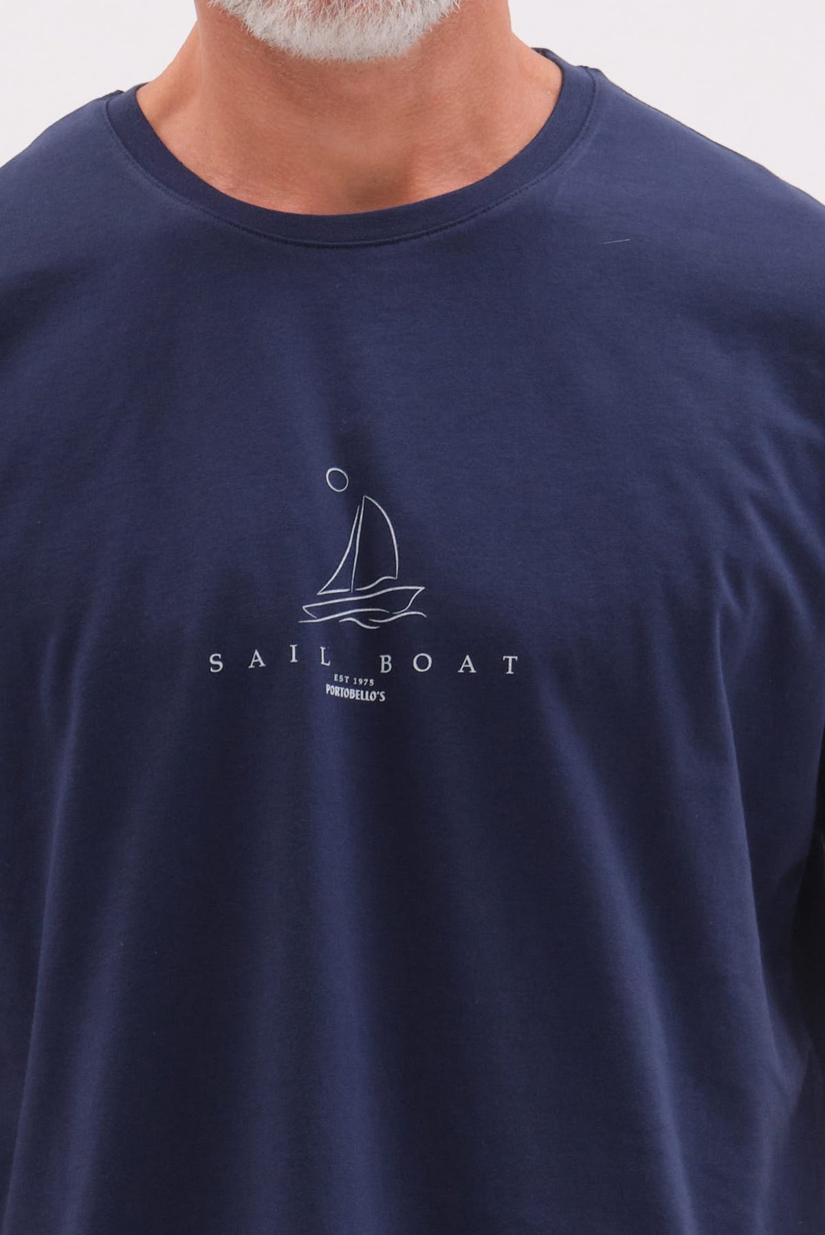 ΑΝΔΡΙΚΟ ΜΠΛΕ ΚΟΝΤΟΜΑΝΙΚΟ T-SHIRT PORTOBELLO'S ME ΣΤΑΜΠΑ SAIL BOAT