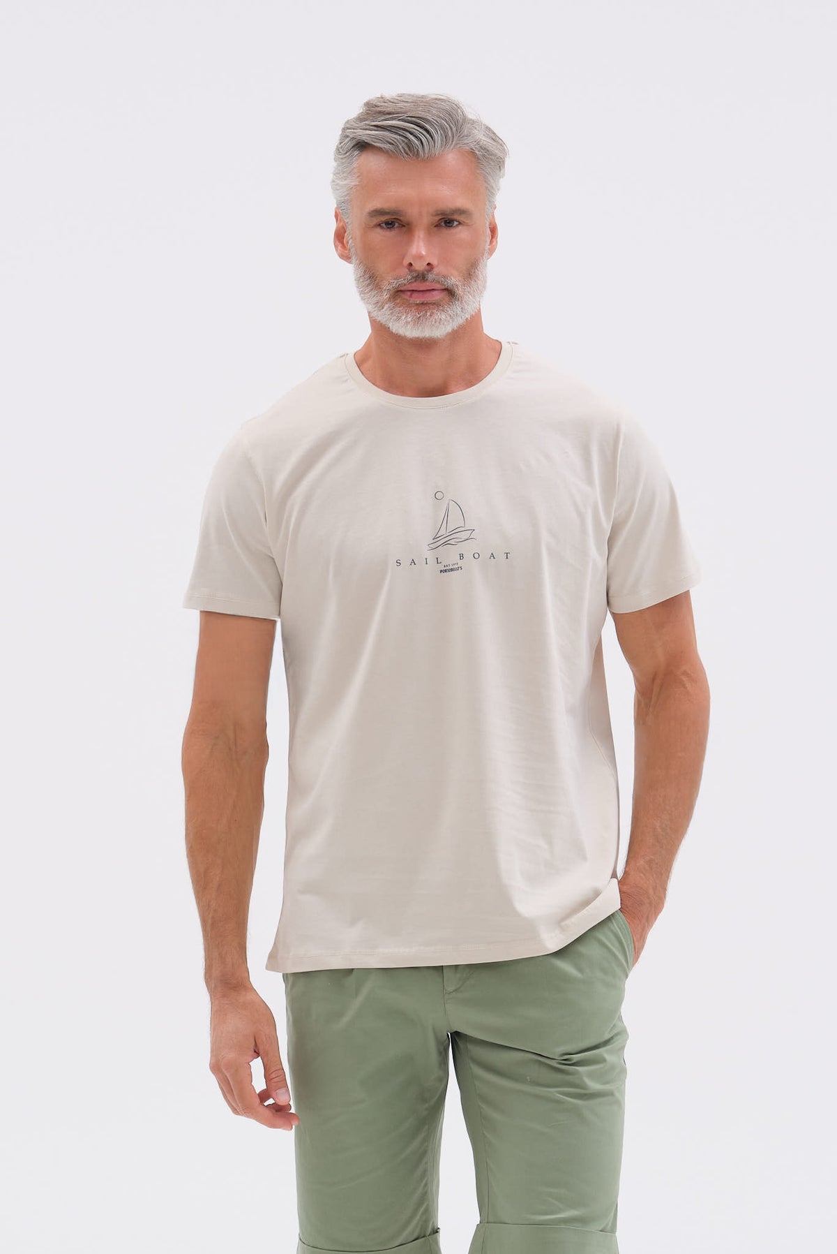 ΑΝΔΡΙΚΟ ΜΠΕΖ ΣΚΟΥΡΟ ΚΟΝΤΟΜΑΝΙΚΟ T-SHIRT PORTOBELLO'S ME ΣΤΑΜΠΑ SAIL BOAT