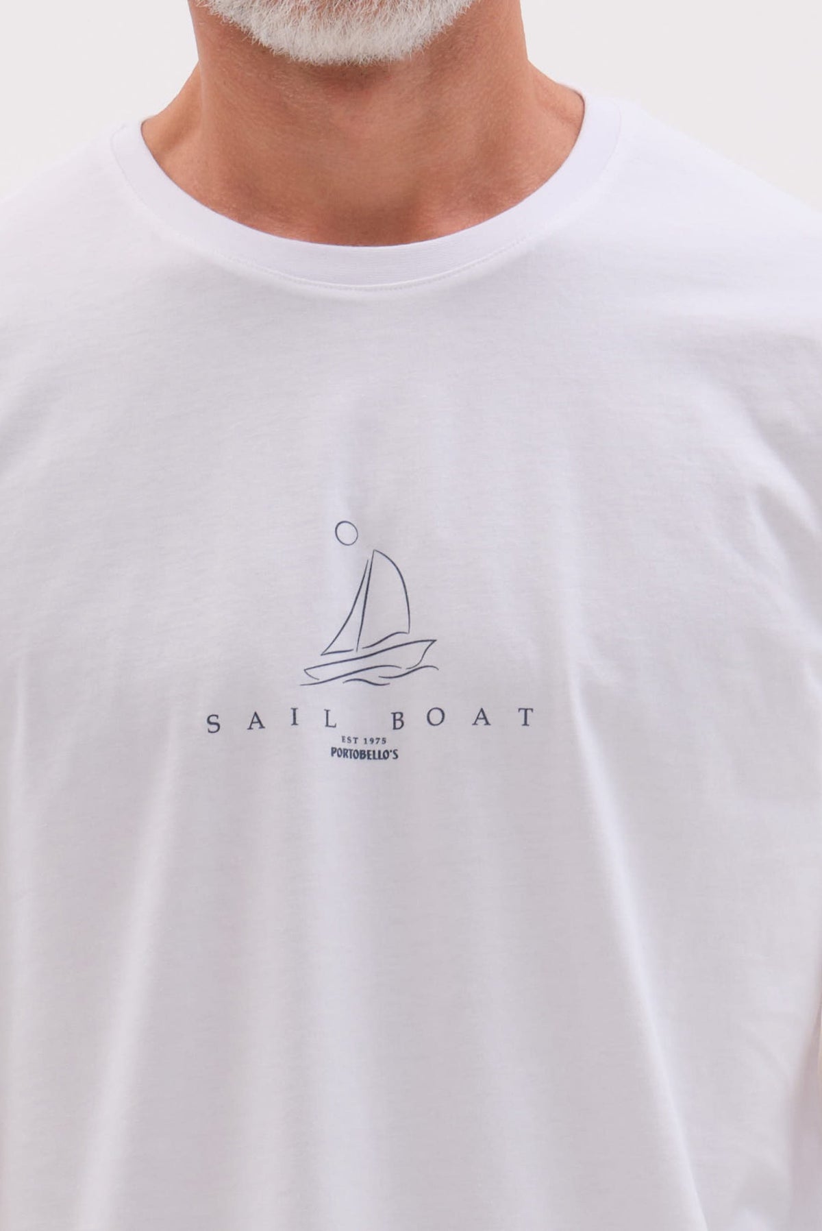 ΑΝΔΡΙΚΟ ΛΕΥΚΟ ΚΟΝΤΟΜΑΝΙΚΟ T-SHIRT PORTOBELLO'S ME ΣΤΑΜΠΑ SAIL BOAT