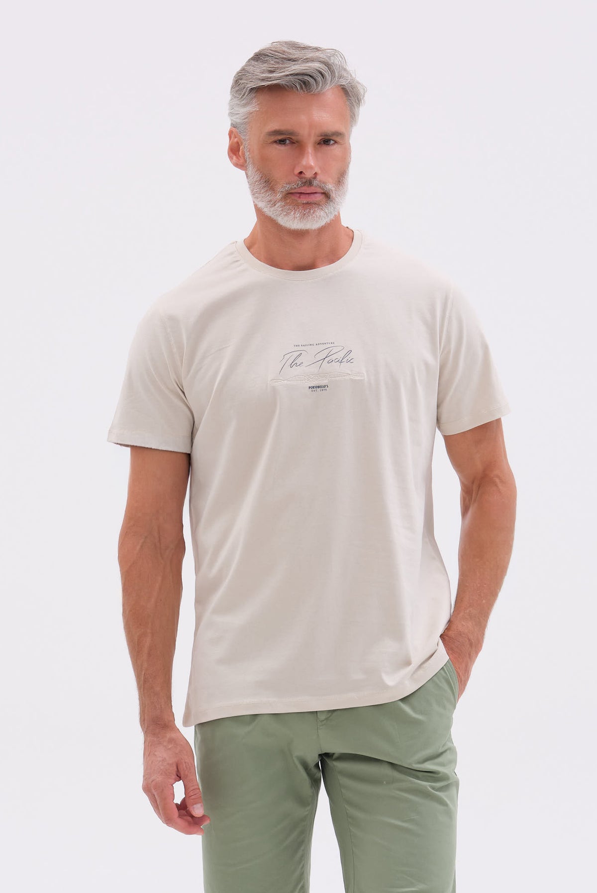 ΑΝΔΡΙΚΟ ΜΠΕΖ ΣΚΟΥΡΟ ΚΟΝΤΟΜΑΝΙΚΟ T-SHIRT PORTOBELLO'S ME ΣΤΑΜΠΑ THE PACIFIC