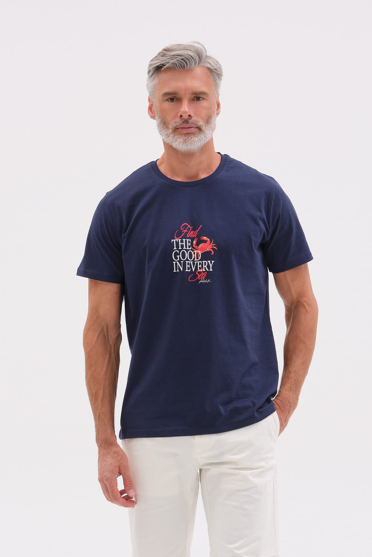 ΑΝΔΡΙΚΟ ΜΠΛΕ ΚΟΝΤΟΜΑΝΙΚΟ T-SHIRT PORTOBELLO'S ME ΣΤΑΜΠΑ FIND THE GOOD IN EVERY SEA