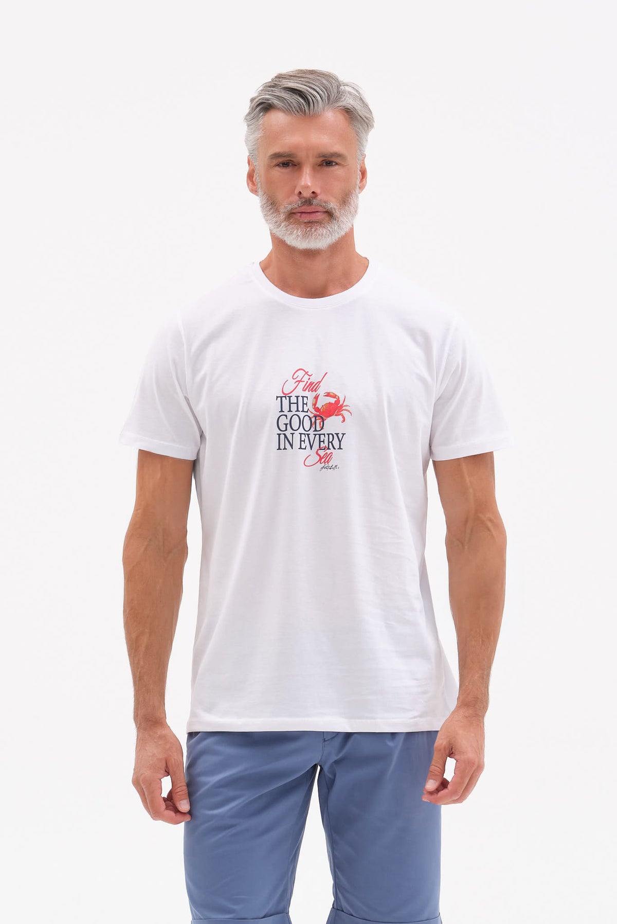 ΑΝΔΡΙΚΟ ΛΕΥΚΟ ΚΟΝΤΟΜΑΝΙΚΟ T-SHIRT PORTOBELLO'S ME ΣΤΑΜΠΑ FIND THE GOOD IN EVERY SEA