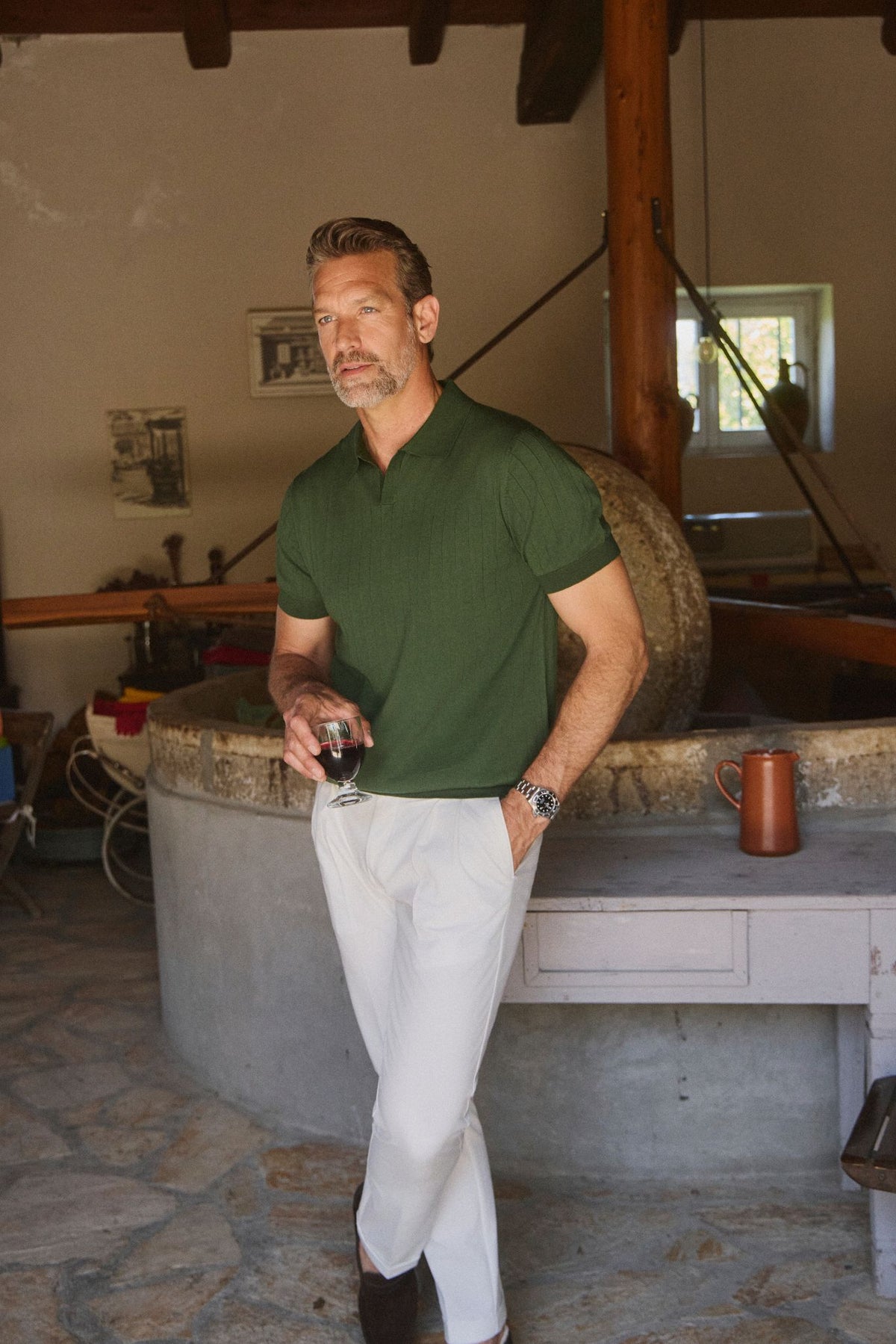 ΑΝΔΡΙΚΟ ΠΡΑΣΙΝΟ KONTOMANIKO POLO PORTOBELLO'S ME ΚΑΘΕΤΗ ΡΙΓΕ ΠΛΕΞΗ ΚΑΙ NO BUTTON ΓΙΑΚΑ REGULAR FIT