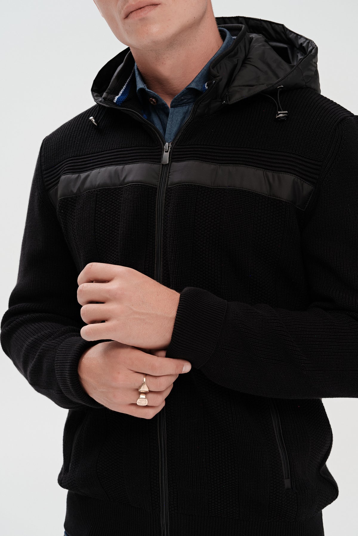 ΑΝΔΡΙΚΗ ΜΑΥΡΗ ΖΑΚΕΤΑ CARDIGAN PORTOBELLO'S ΜΕ ΚΟΥΚΟΥΛΑ REGULAR FIT