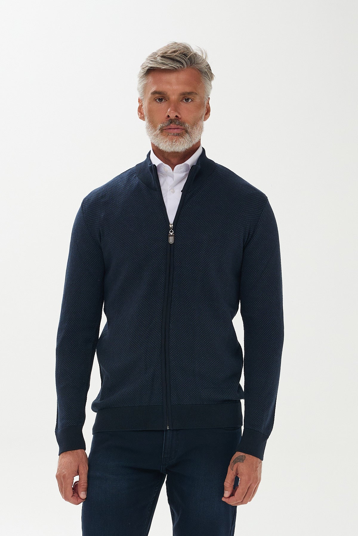 ΑΝΔΡΙΚΗ ΖΑΚΕΤΑ CARDIGAN PORTOBELLO'S ΣΕ ΑΠΟΧΡΩΣΗ INDIGO ΜΕ ΜΙΚΡΟΣΧΕΔΙΟ REGULAR FIT