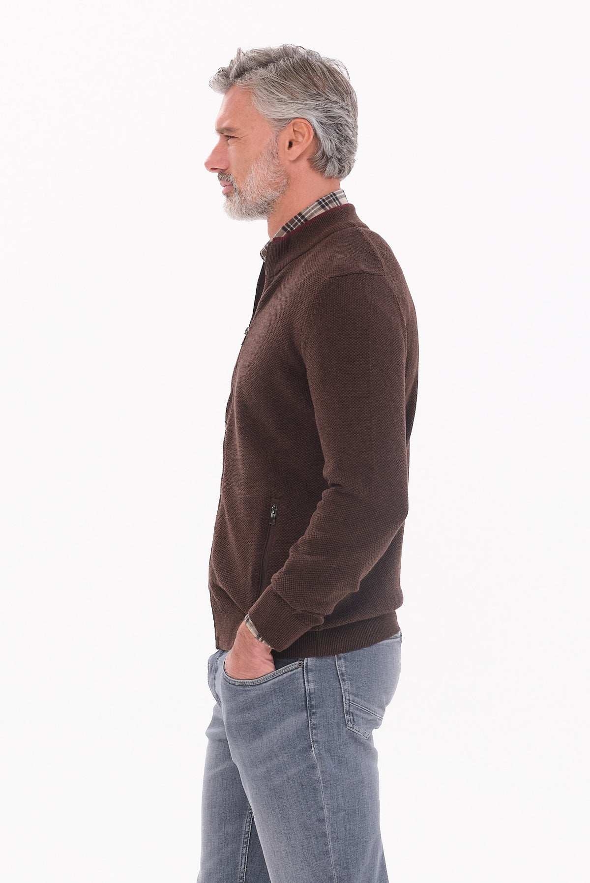 ΑΝΔΡΙΚΗ ΚΑΦΕ ΖΑΚΕΤΑ CARDIGAN PORTOBELLO'S REGULAR FIT ΜΕ ΜΙΚΡΟΣΧΕΔΙΟ