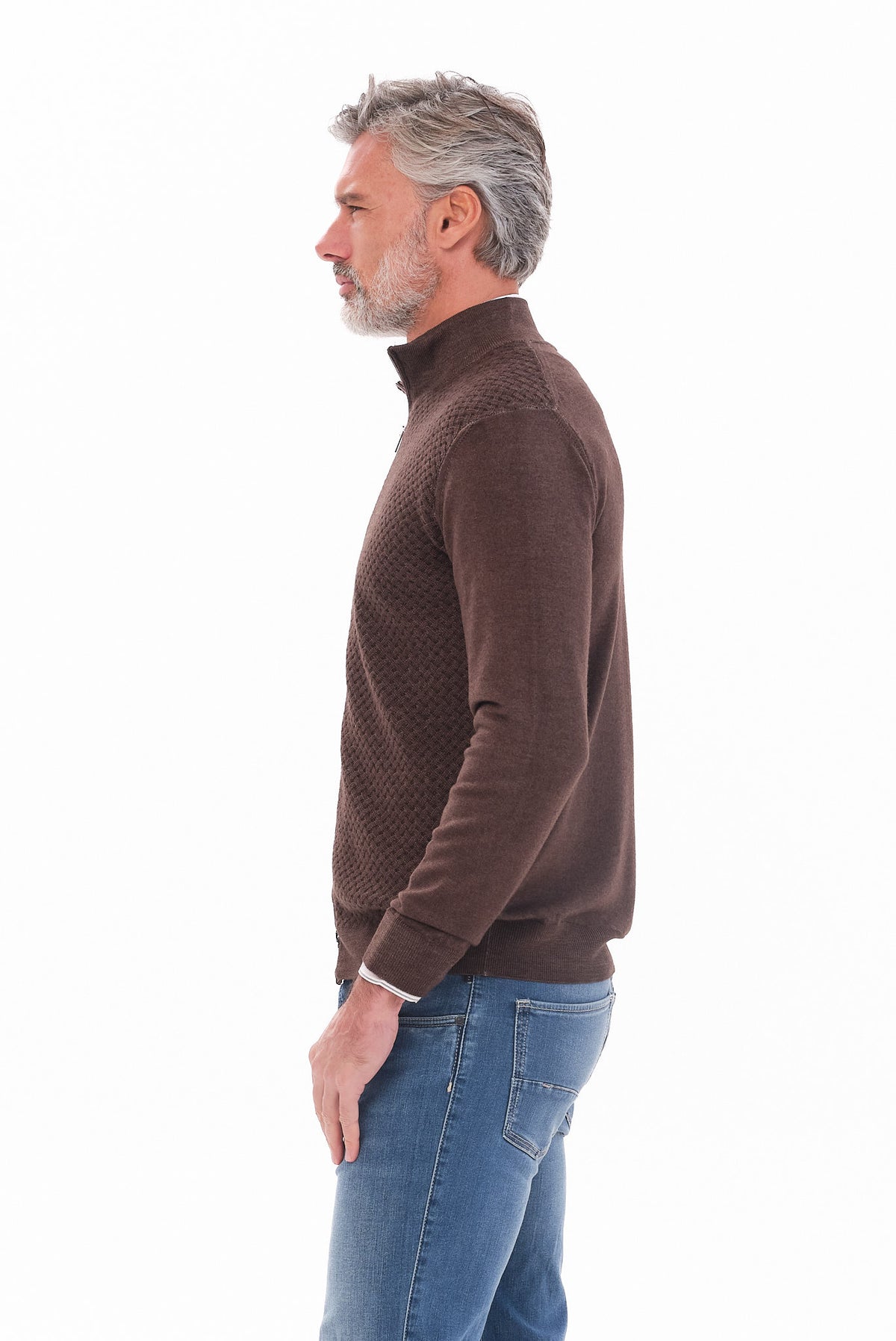 ΑΝΔΡΙΚΗ ΚΑΦΕ ΜΑΛΛΙΝΗ ΖΑΚΕΤΑ CARDIGAN ΜΕ ΜΙΚΡΟΣΧΕΔΙΟ REGULAR FIT