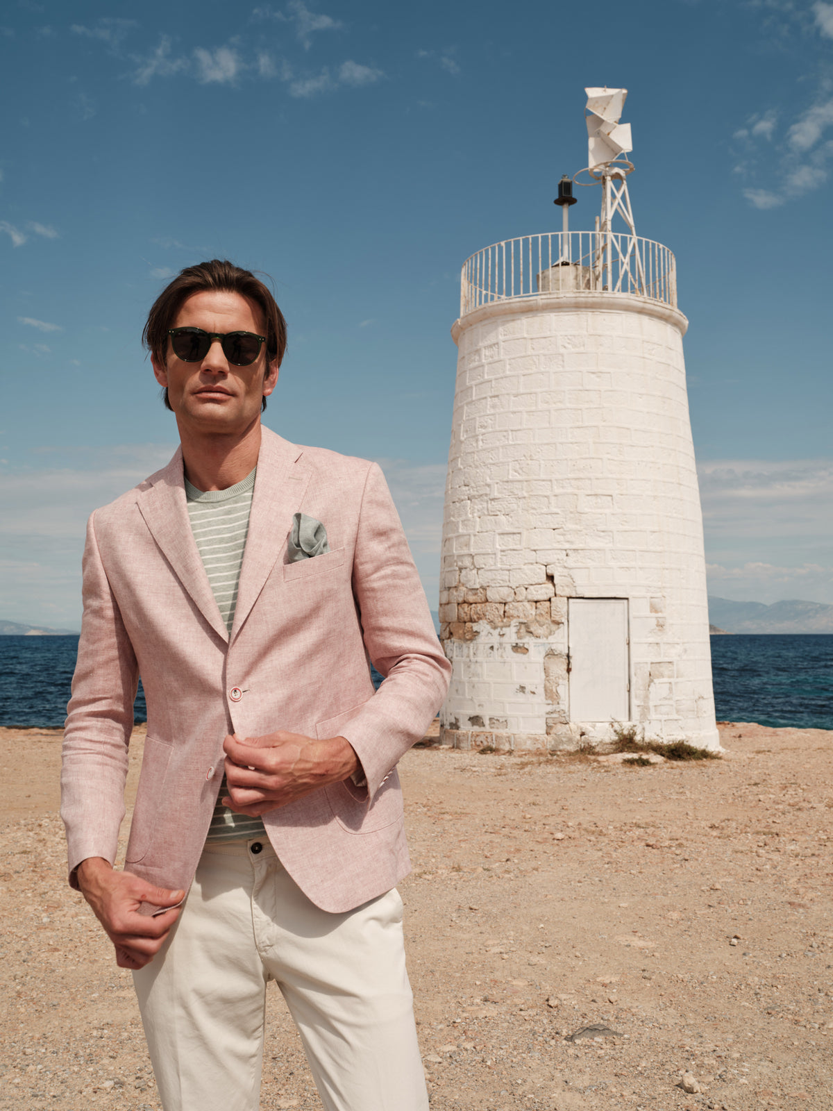 ΑΝΔΡΙΚΟ ΡΟΖ ΛΙΝΟ ΣΑΚΑΚΙ SLIM FIT PORTOBELLO'S ΣΕ ΥΦΑΣΜΑ ANGELICO