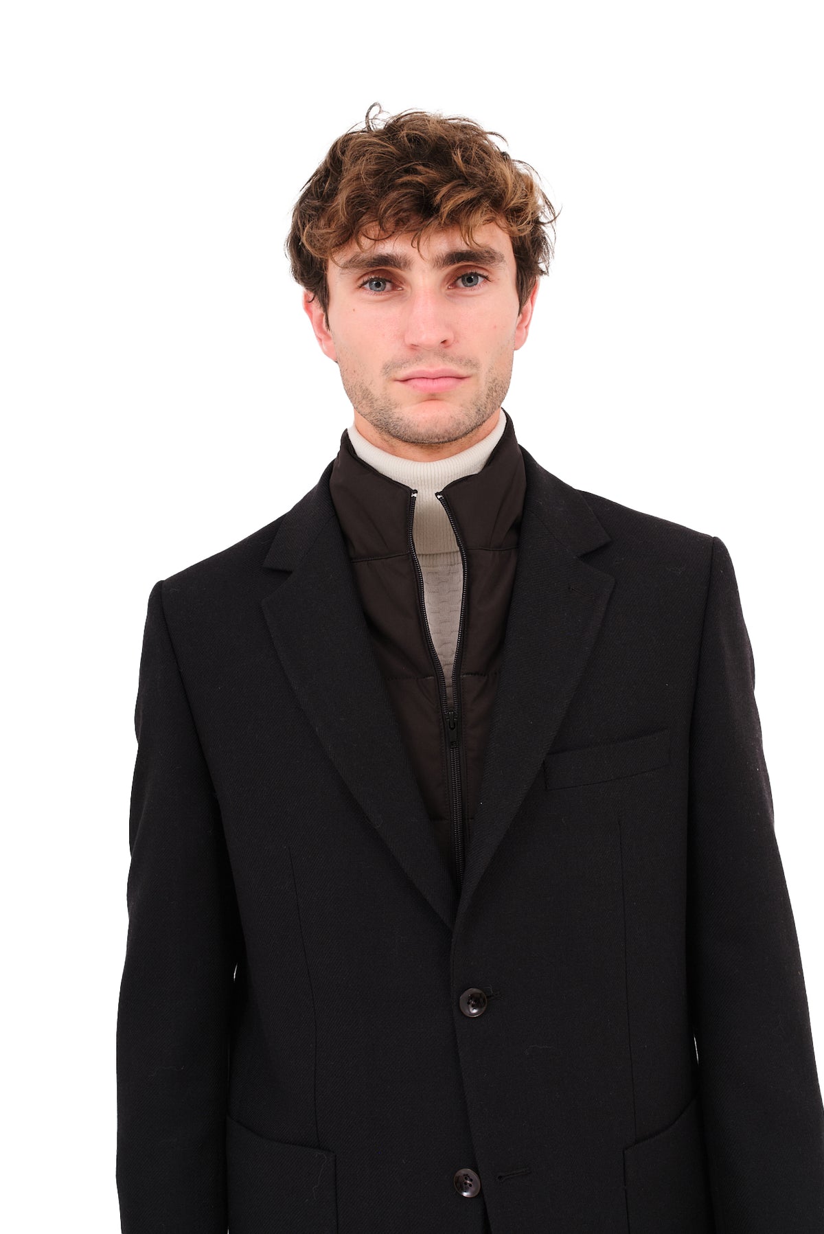 ΑΝΔΡΙΚΟ ΜΑΥΡΟ ΣΑΚΑΚΙ PORTOBELLO'S ΜΕ ΚΑΦΕ ΑΠΟΣΠΩΜΕΝΟ PLASTRON REGULAR FIT