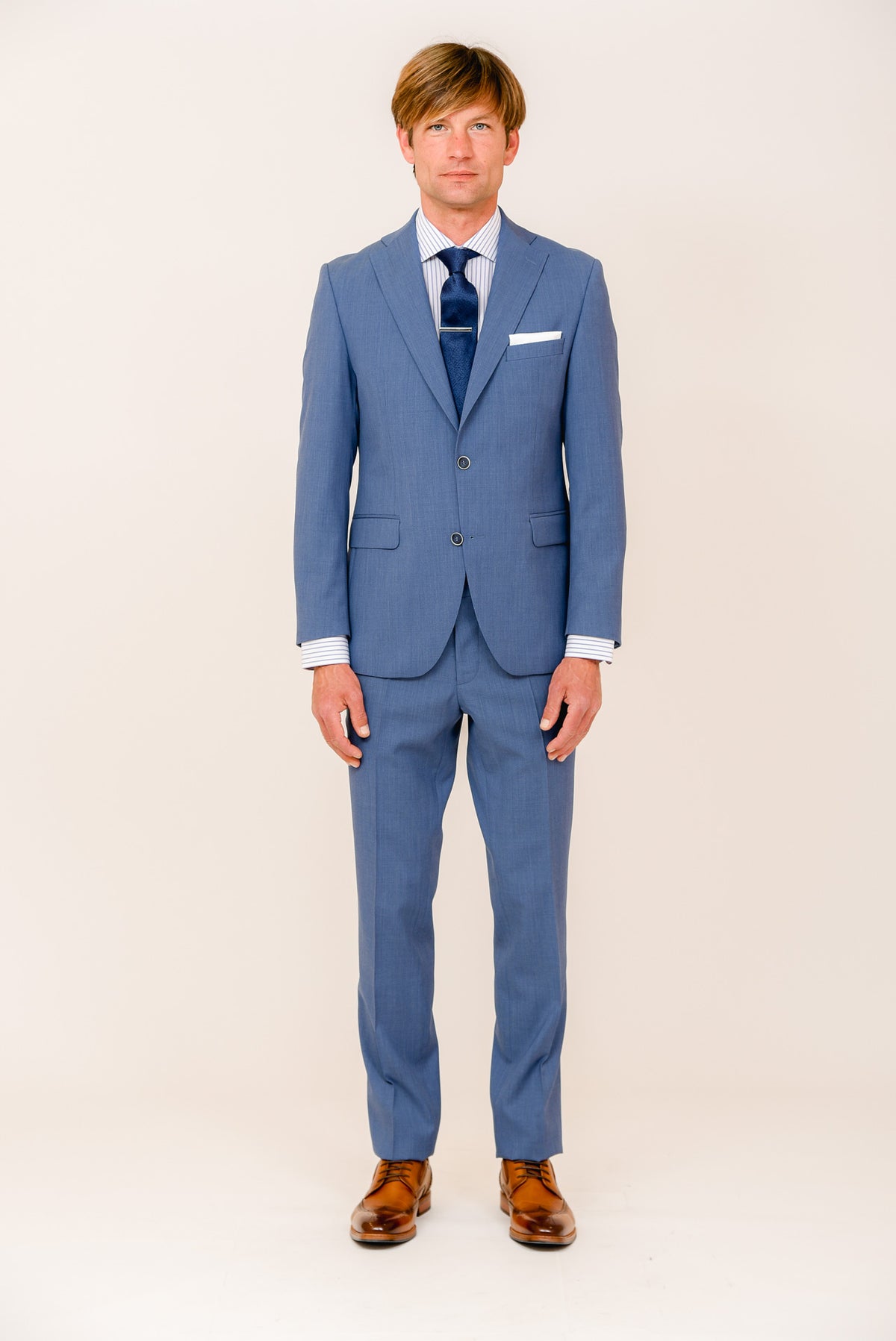 ΑΝΔΡΙΚΟ ΚΟΣΤΟΥΜΙ PORTOBELLO'S ΜΠΛΕ ΜΕΣΑΙΟ ΥΦΑΣΜΑ ΤΗΣ MARZOTTO REGULAR FIT