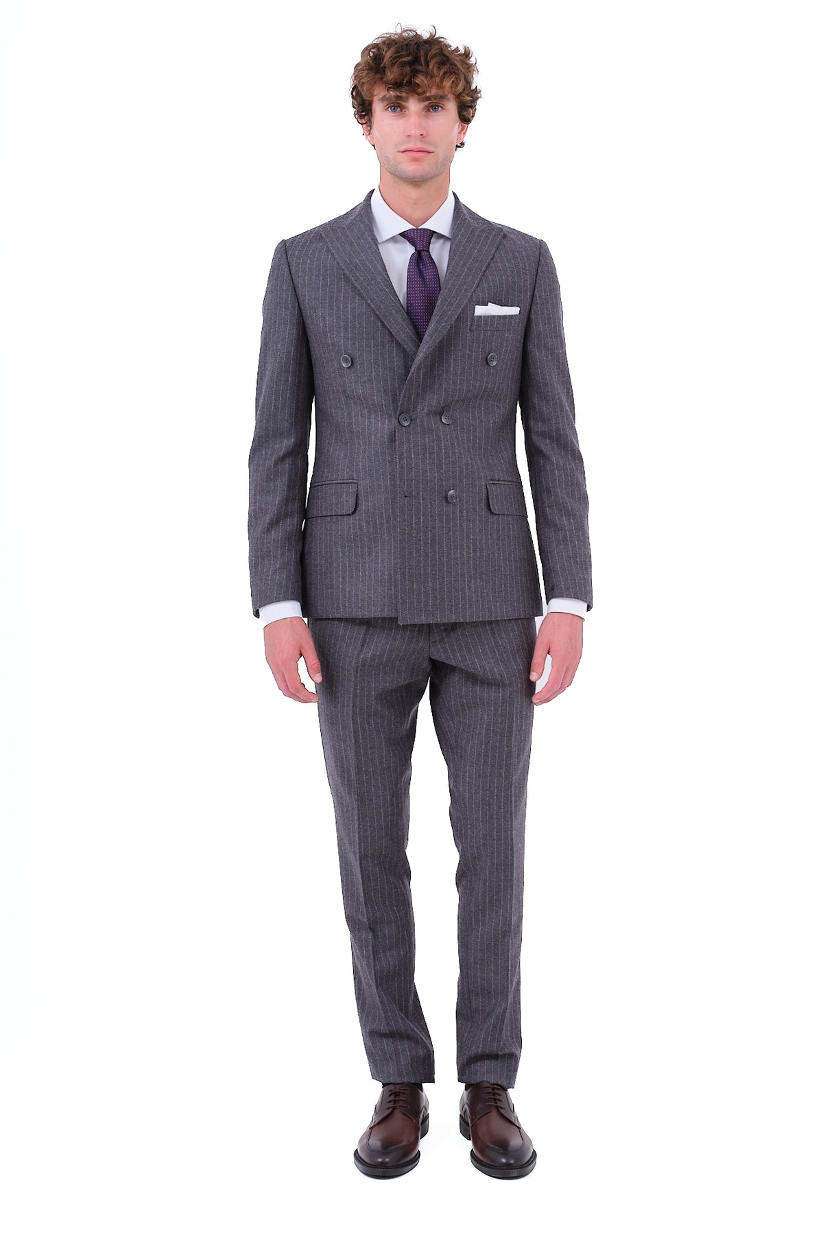 ΑΝΔΡΙΚΟ ΣΤΑΥΡΩΤΟ PINSTRIPE ΚΟΣΤΟΥΜΙ PORTOBELLO'S ΣΕ ΓΚΡΙ ΧΡΩΜΑ ΜΕ ΧΡΥΣΑΦΙ ΡΙΓΑ