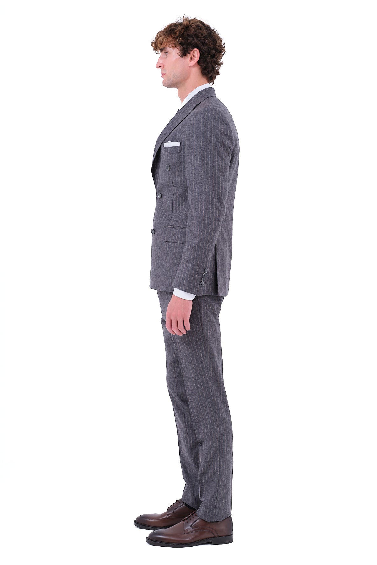 ΑΝΔΡΙΚΟ ΣΤΑΥΡΩΤΟ PINSTRIPE ΚΟΣΤΟΥΜΙ PORTOBELLO'S ΣΕ ΓΚΡΙ ΧΡΩΜΑ ΜΕ ΧΡΥΣΑΦΙ ΡΙΓΑ