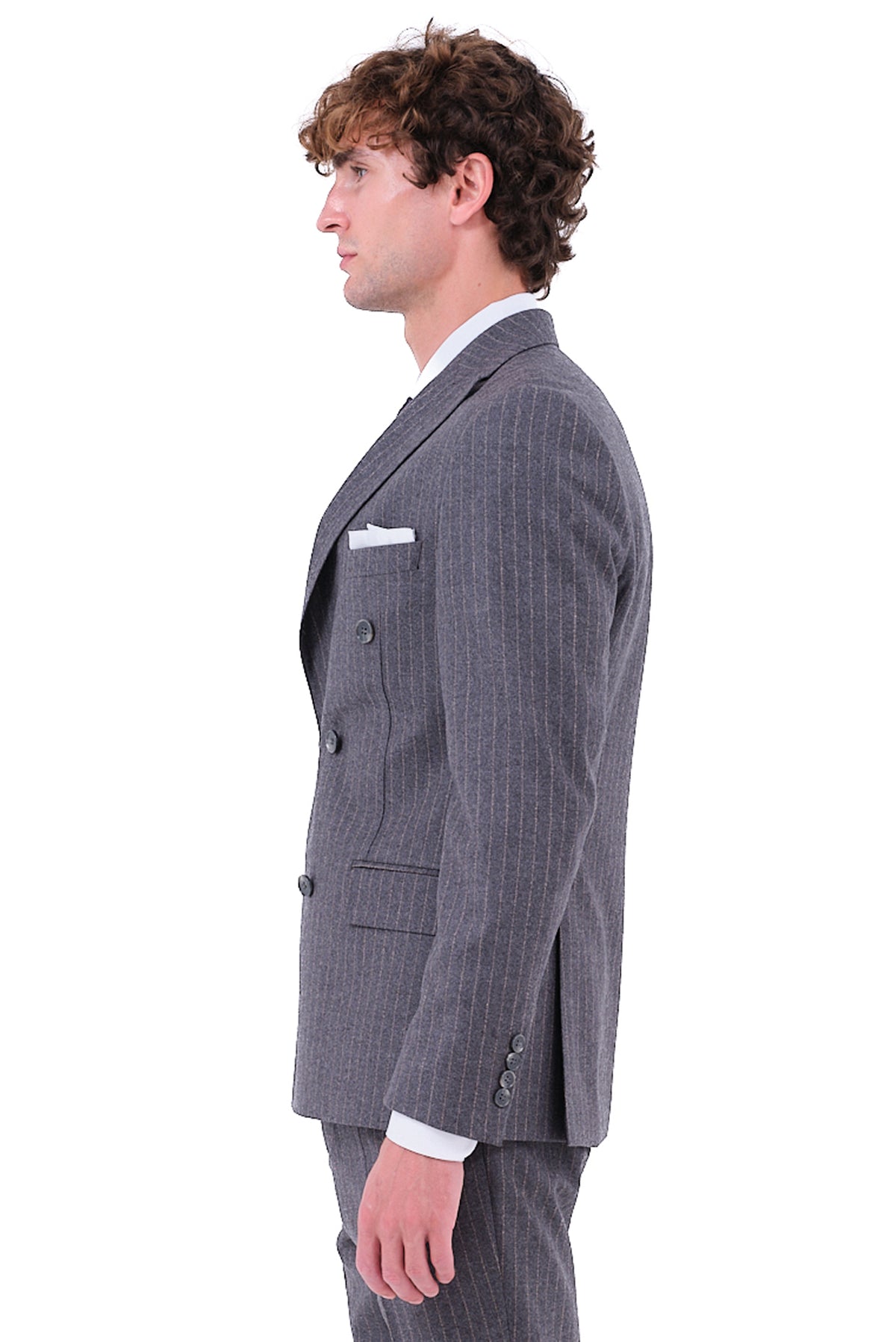 ΑΝΔΡΙΚΟ ΣΤΑΥΡΩΤΟ PINSTRIPE ΚΟΣΤΟΥΜΙ PORTOBELLO'S ΣΕ ΓΚΡΙ ΧΡΩΜΑ ΜΕ ΧΡΥΣΑΦΙ ΡΙΓΑ