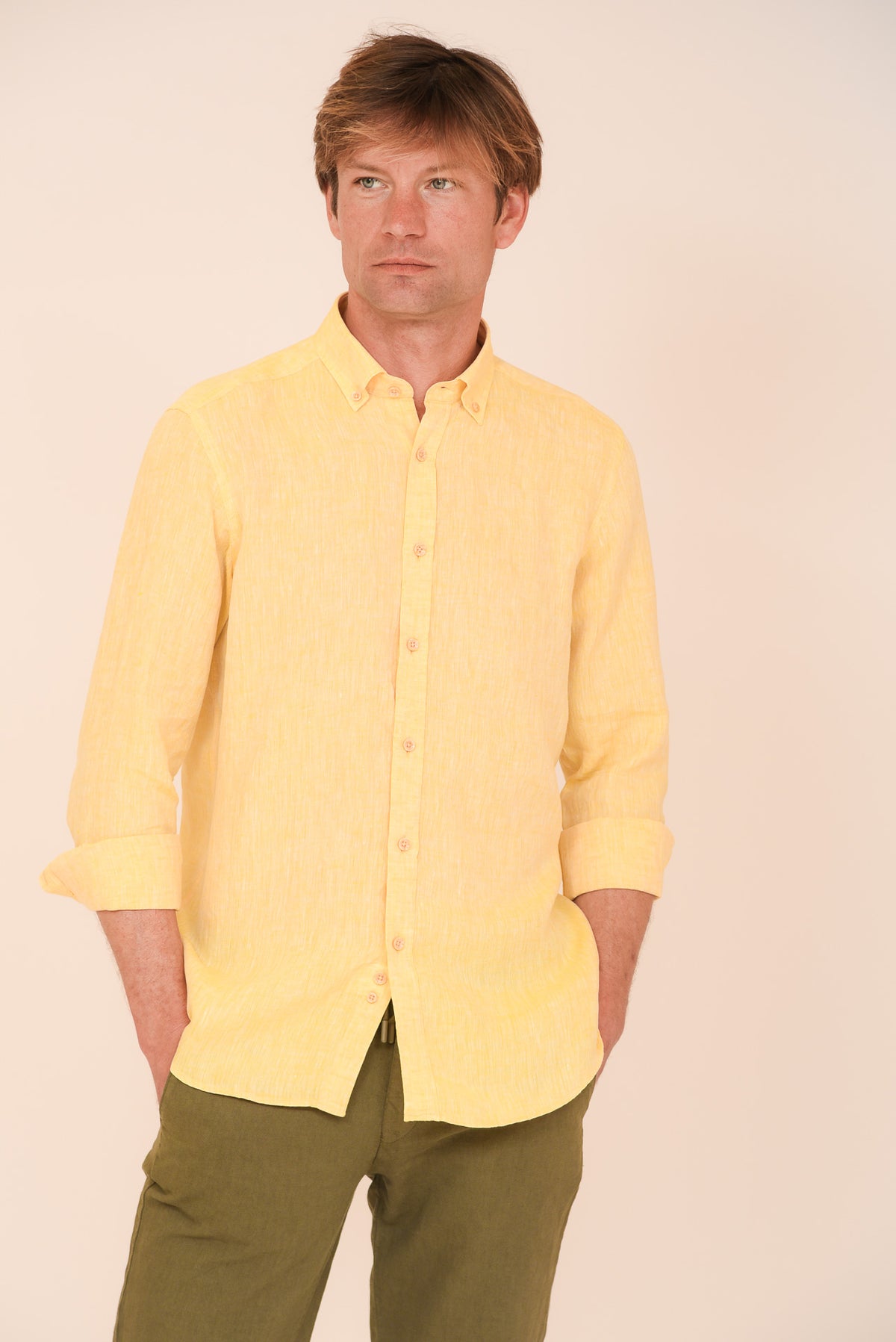 ΑΝΔΡΙΚΟ ΠΟΥΚΑΜΙΣΟ ΛΙΝΟ ΜΕ BUTTON DOWN ΓΙΑΚΑ PORTOBELLO'S ΚΙΤΡΙΝΟ REGULAR FIT