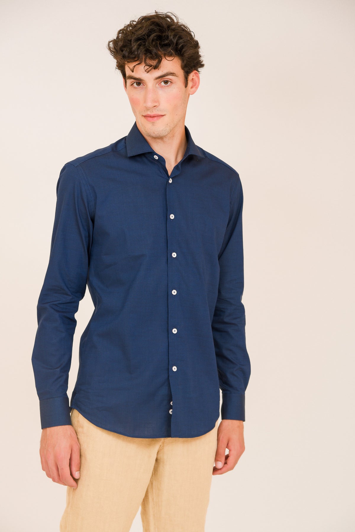 ΑΝΔΡΙΚΟ ΠΟΥΚΑΜΙΣΟ ΜΕ REX ΓΙΑΚΑ PORTOBELLO'S ΣΚΟΥΡΟ ΜΠΛΕ SLIM FIT ΙΔΑΝΙΚΟ ΓΙΑ SMART LOOKS